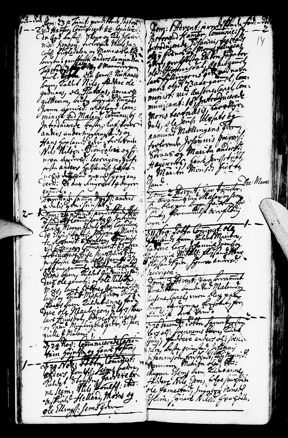 Hamre sokneprestembete, SAB/A-75501/H/Ha/Haa/Haaa/L0004: Parish register (official) no. A 4, 1727-1733, p. 14