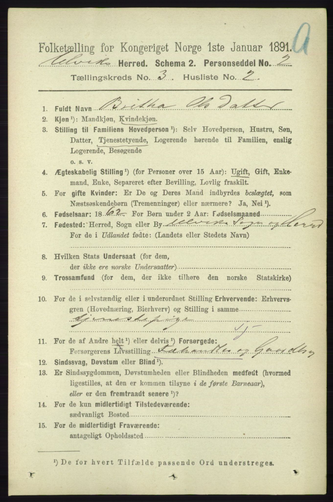 RA, 1891 census for 1233 Ulvik, 1891, p. 342