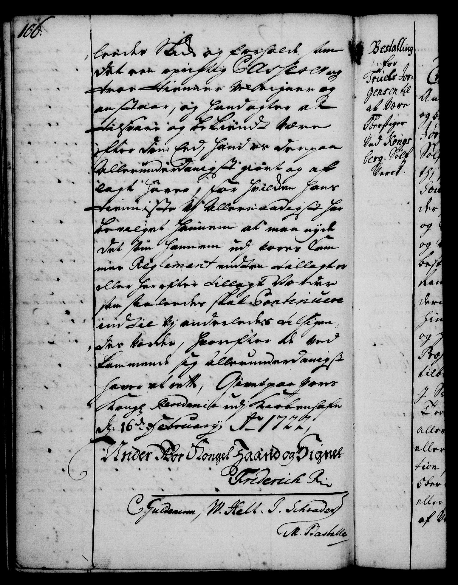 Rentekammeret, Kammerkanselliet, RA/EA-3111/G/Gg/Gge/L0001: Norsk bestallingsprotokoll med register (merket RK 53.25), 1720-1730, p. 106