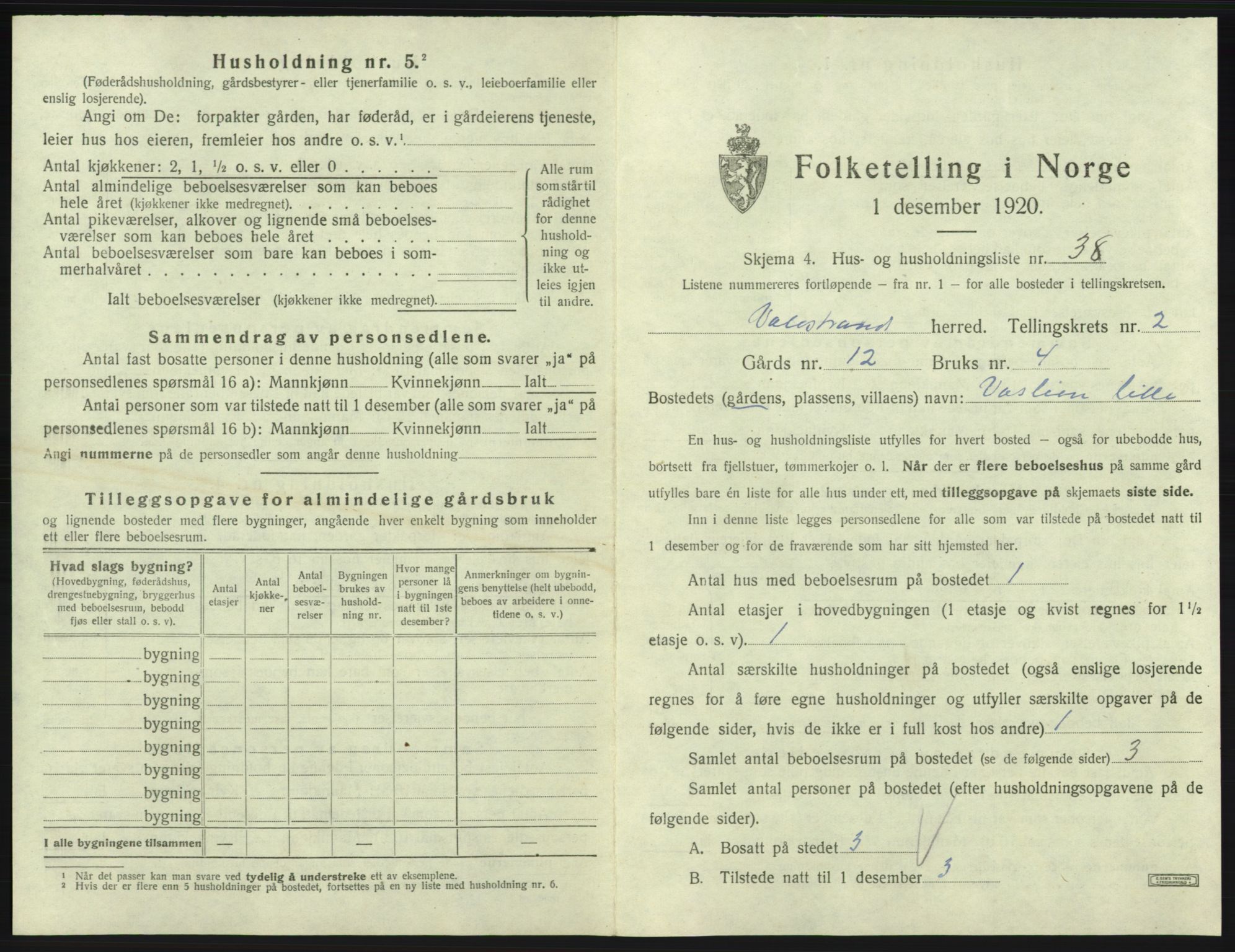 SAB, 1920 census for Valestrand, 1920, p. 161