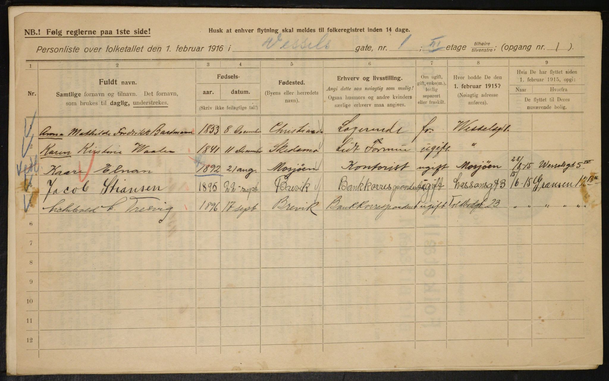 OBA, Municipal Census 1916 for Kristiania, 1916, p. 131579