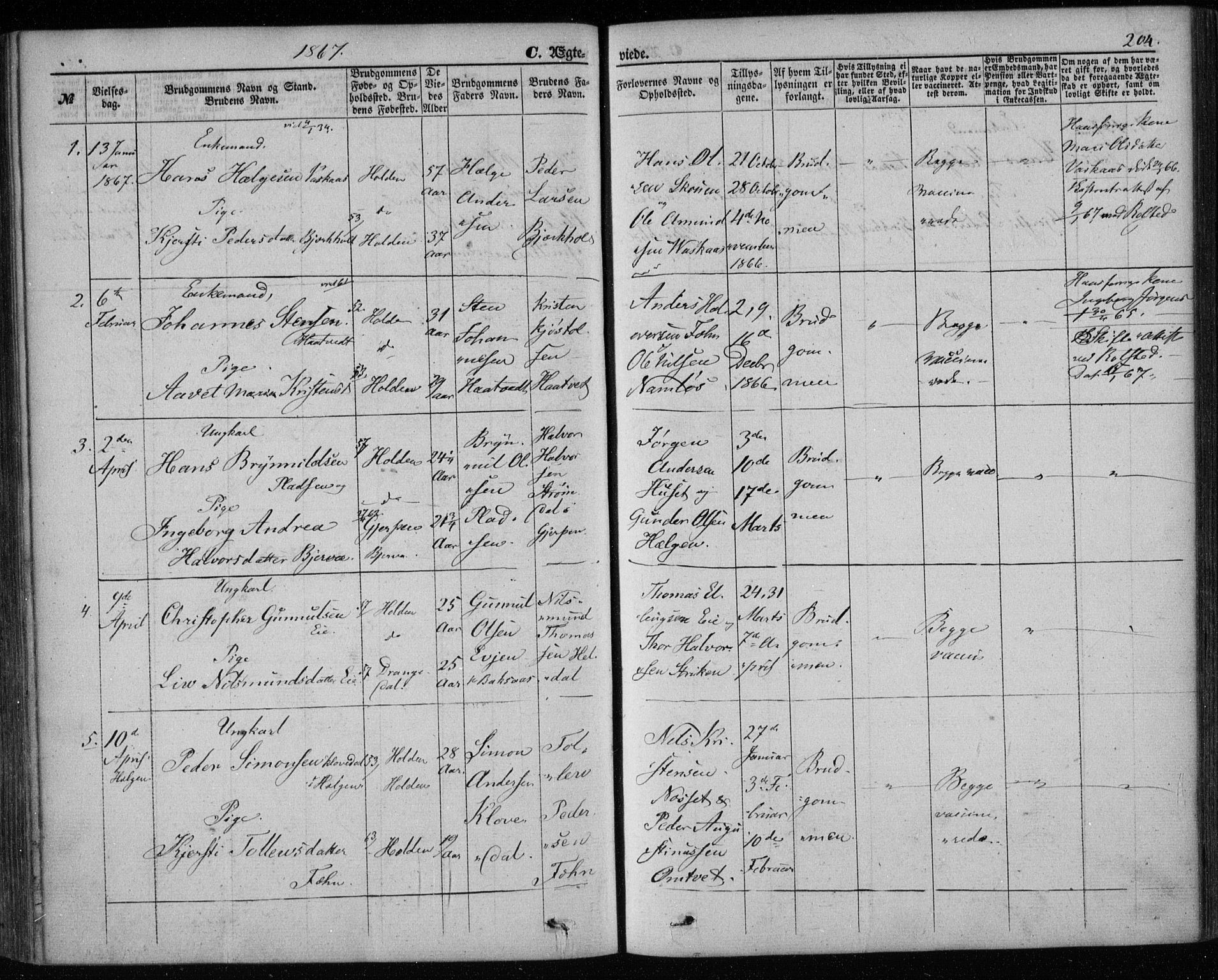 Holla kirkebøker, SAKO/A-272/F/Fa/L0006: Parish register (official) no. 6, 1861-1869, p. 204