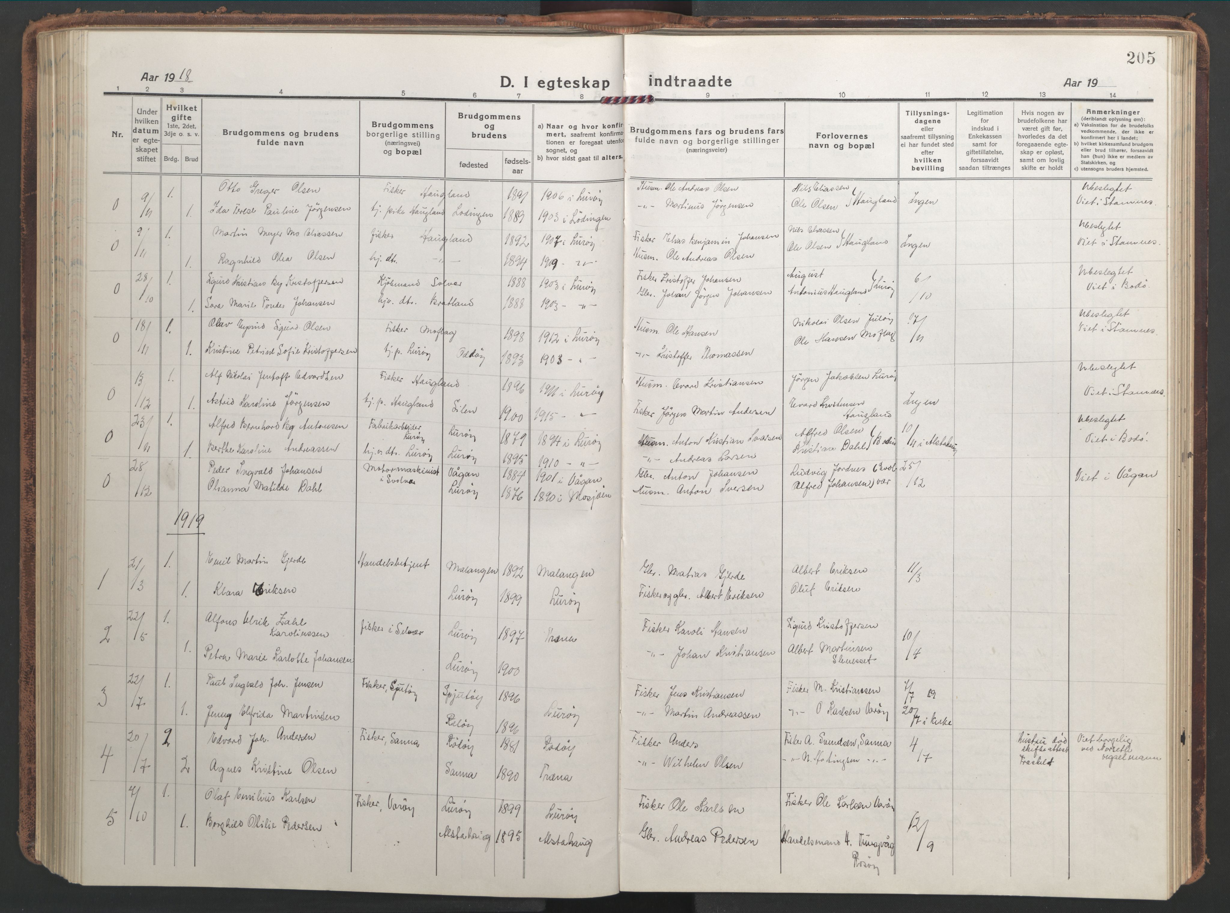 Ministerialprotokoller, klokkerbøker og fødselsregistre - Nordland, SAT/A-1459/839/L0574: Parish register (copy) no. 839C04, 1918-1950, p. 205