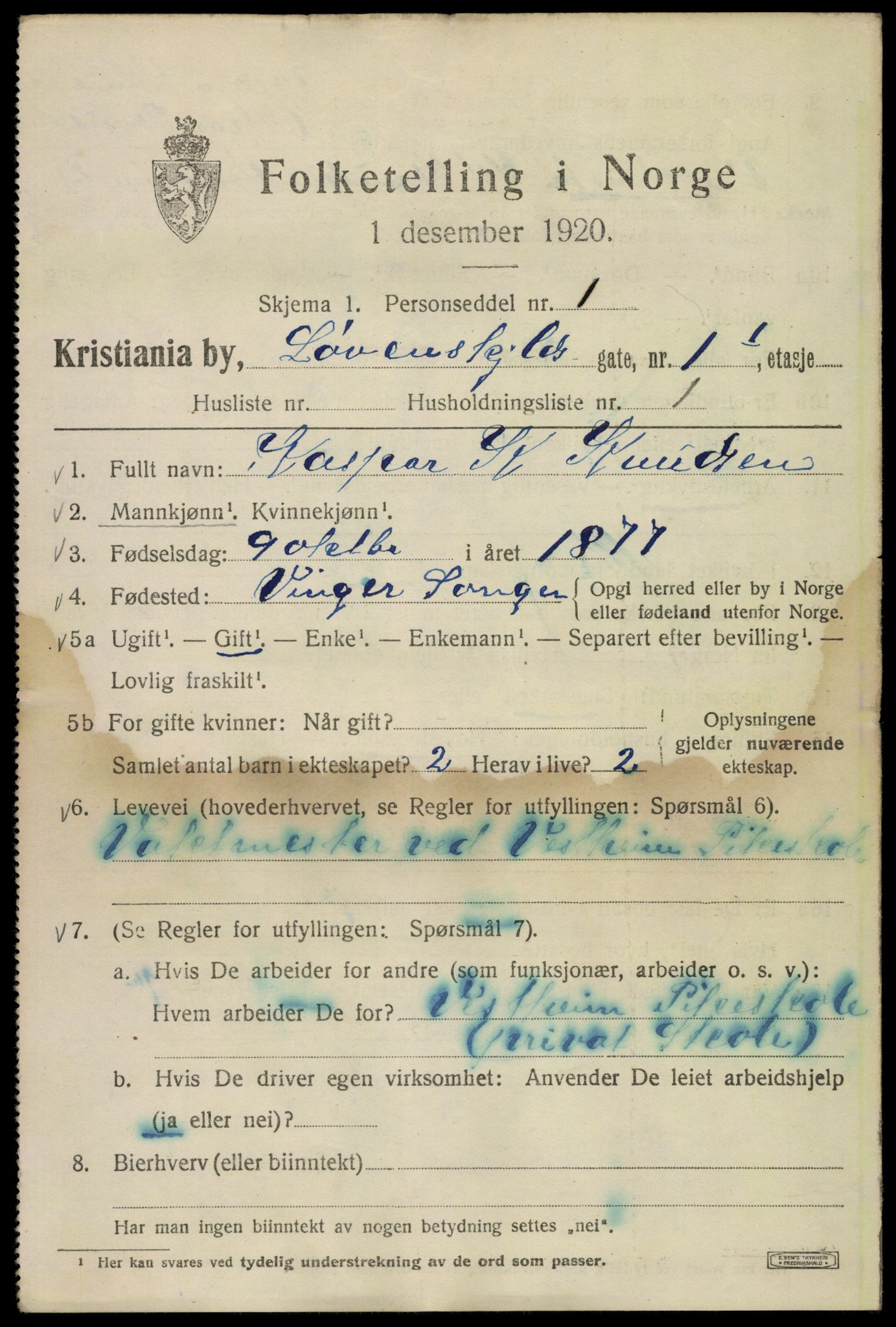 SAO, 1920 census for Kristiania, 1920, p. 367929