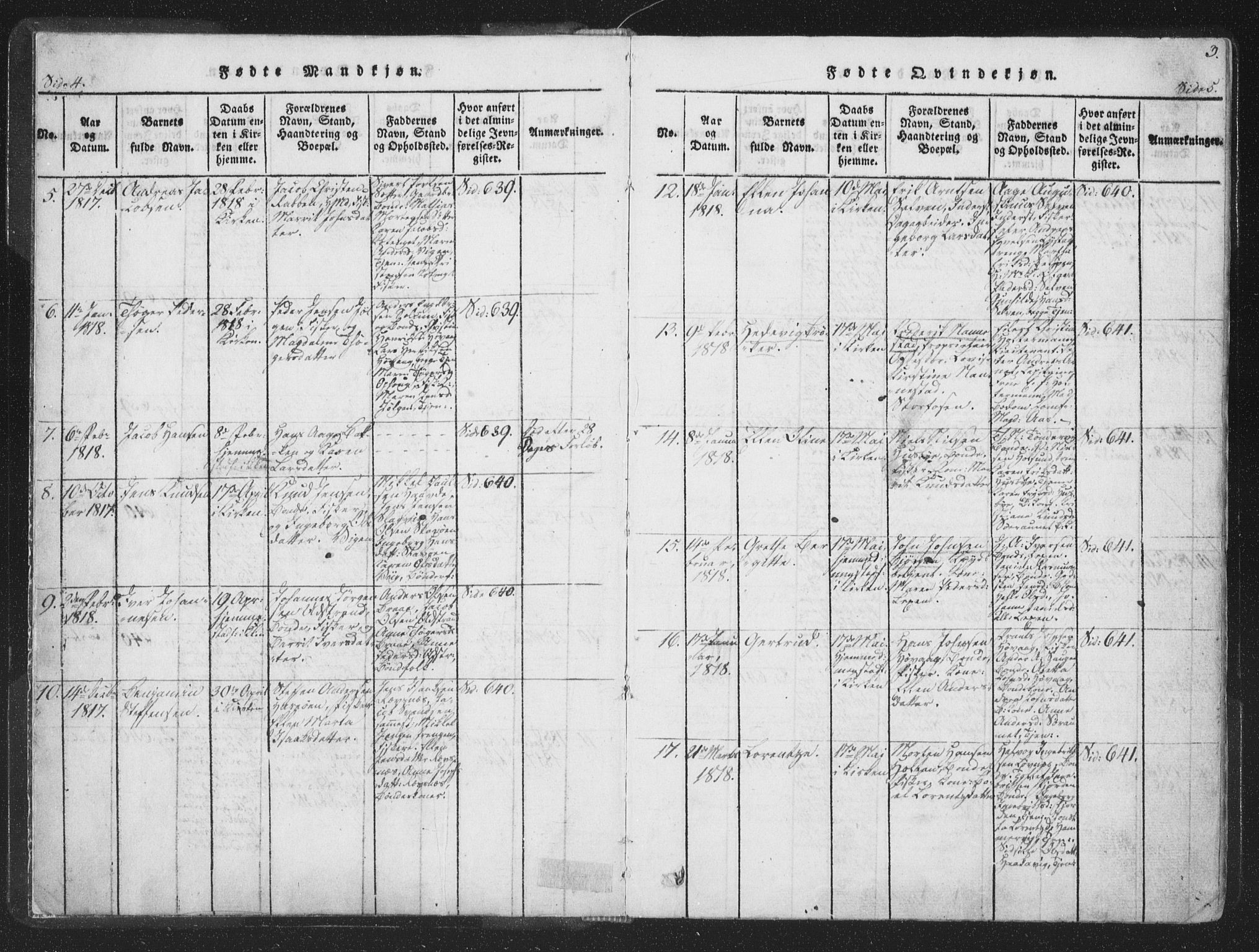 Ministerialprotokoller, klokkerbøker og fødselsregistre - Sør-Trøndelag, AV/SAT-A-1456/659/L0734: Parish register (official) no. 659A04, 1818-1825, p. 4-5