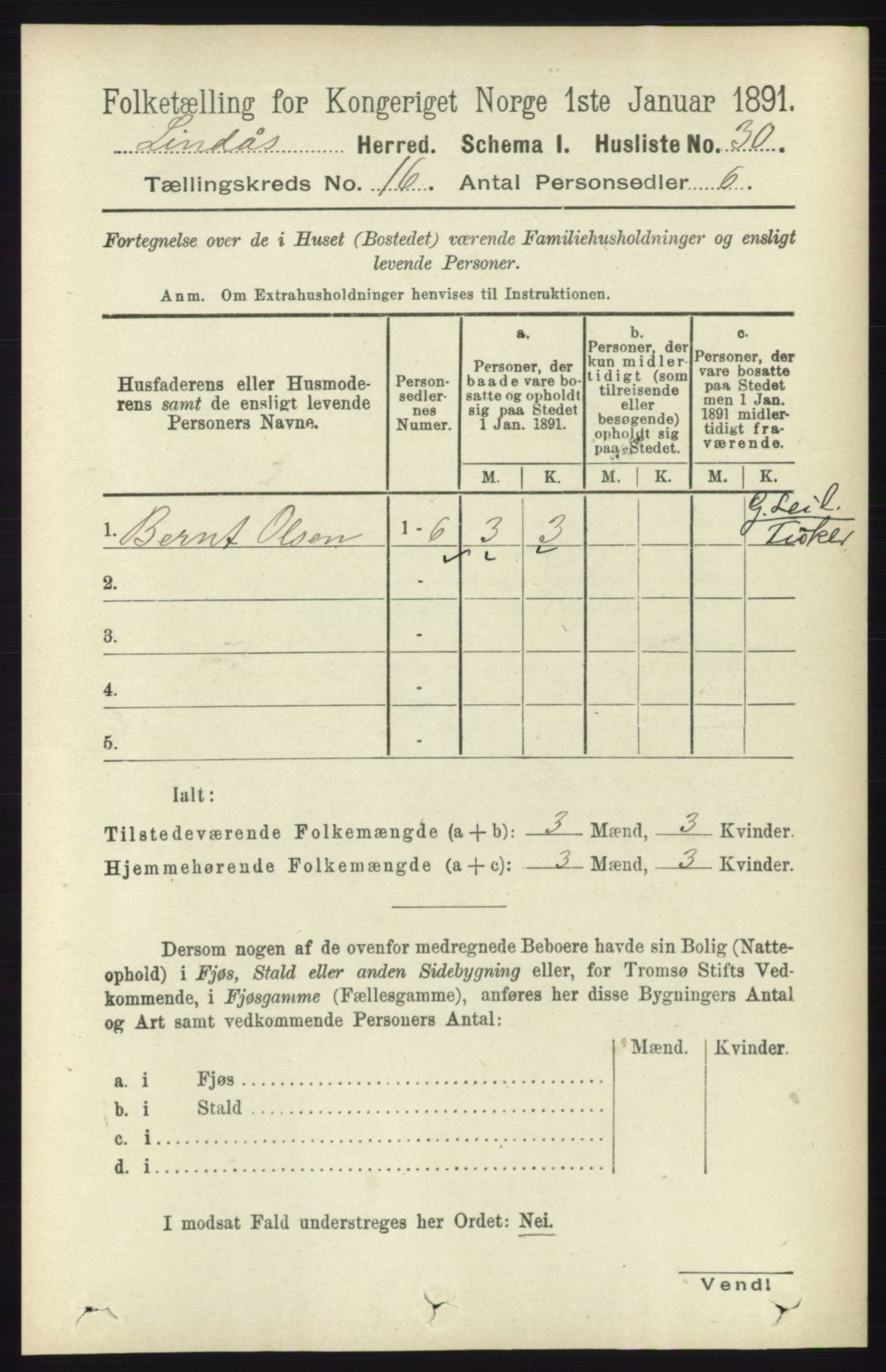 RA, 1891 census for 1263 Lindås, 1891, p. 5670