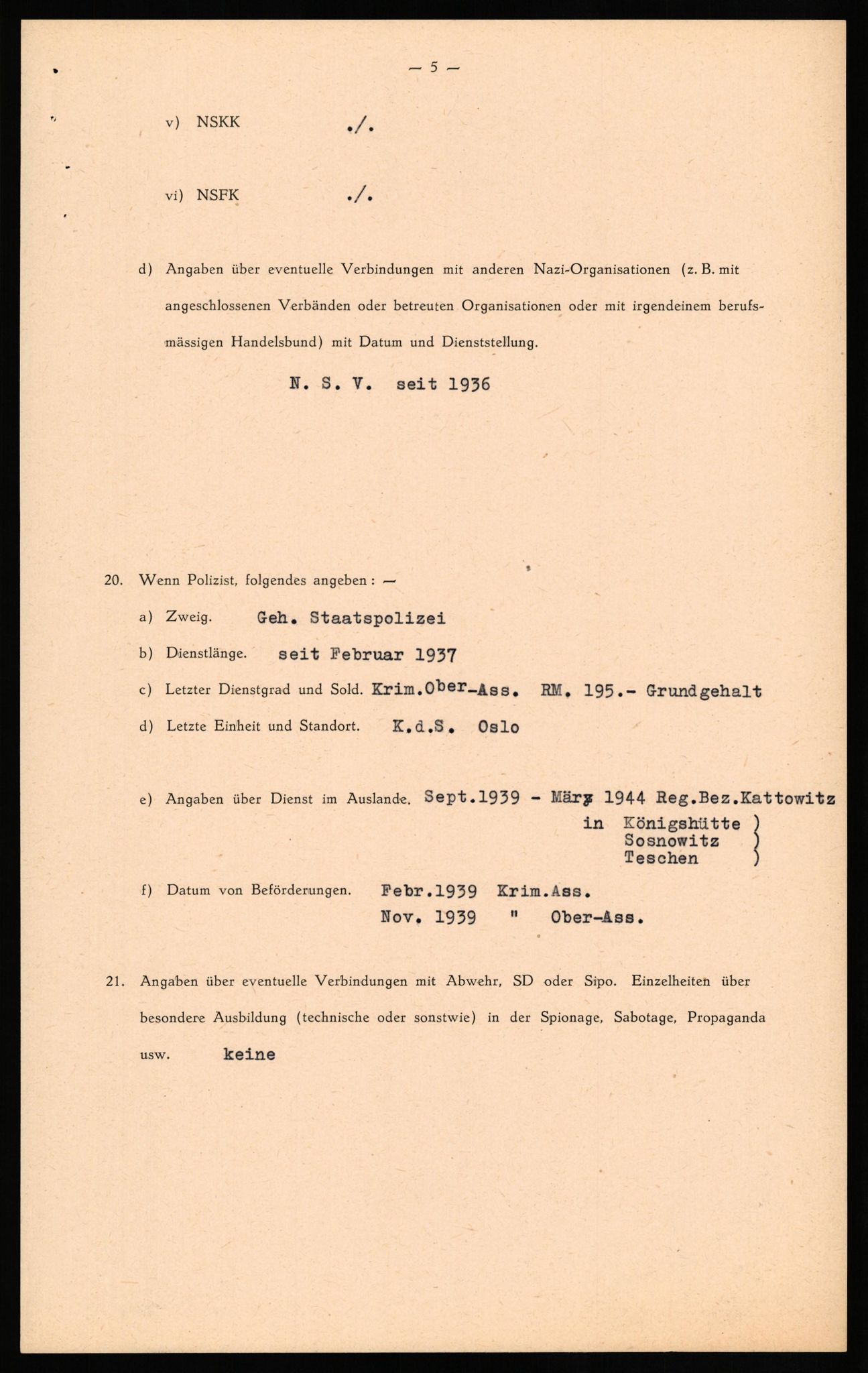 Forsvaret, Forsvarets overkommando II, AV/RA-RAFA-3915/D/Db/L0027: CI Questionaires. Tyske okkupasjonsstyrker i Norge. Tyskere., 1945-1946, p. 137