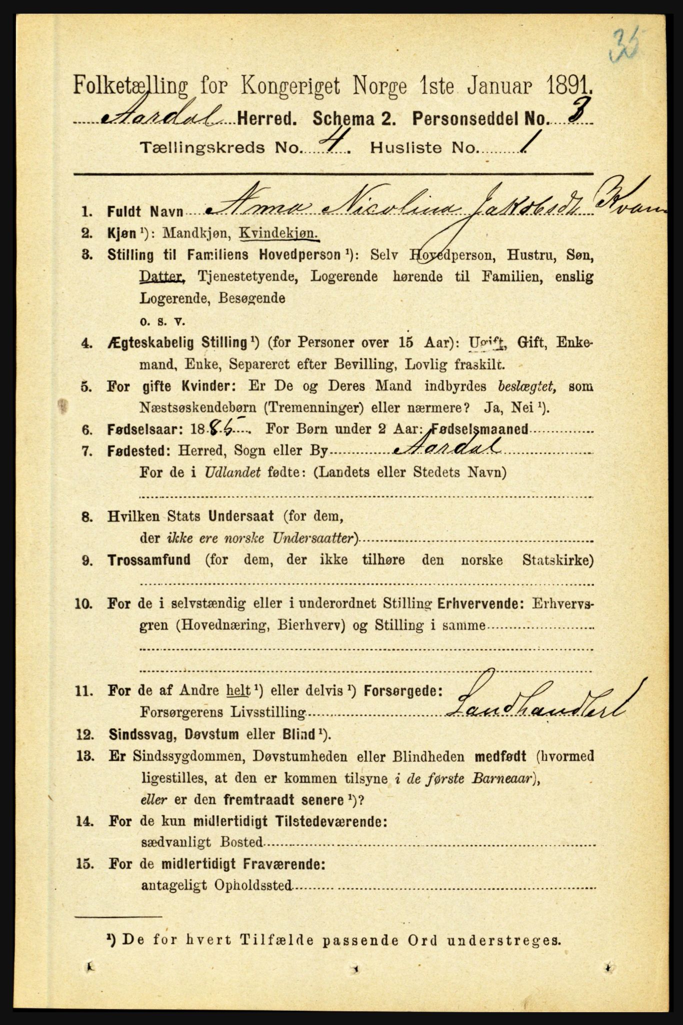 RA, 1891 census for 1424 Årdal, 1891, p. 642