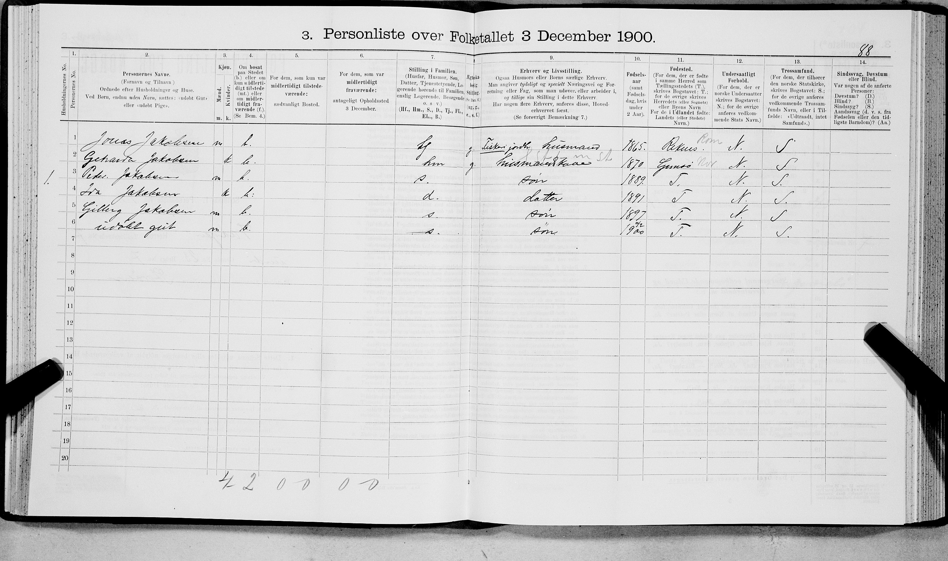 SAT, 1900 census for Vågan, 1900, p. 986