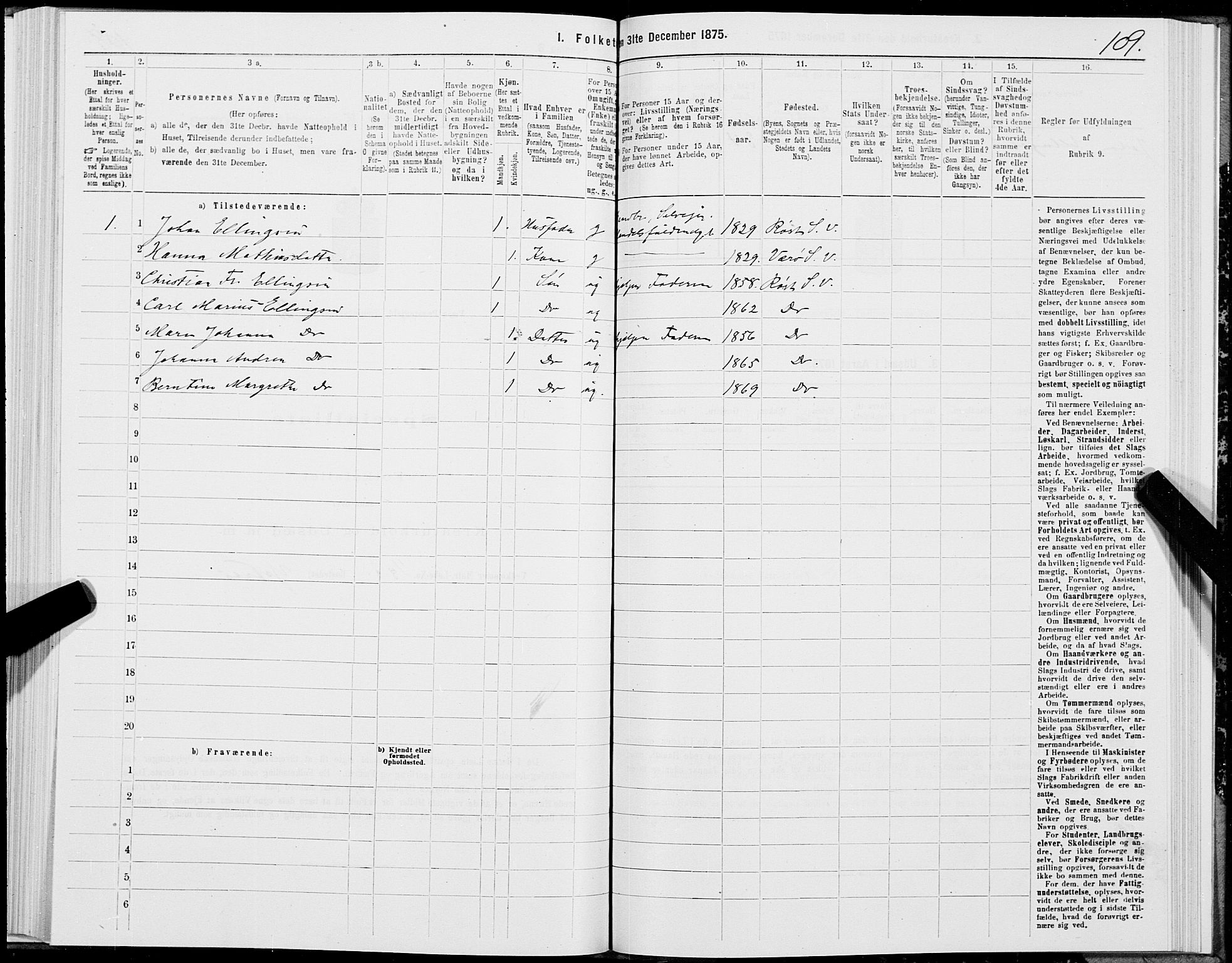 SAT, 1875 census for 1857P Værøy, 1875, p. 1109