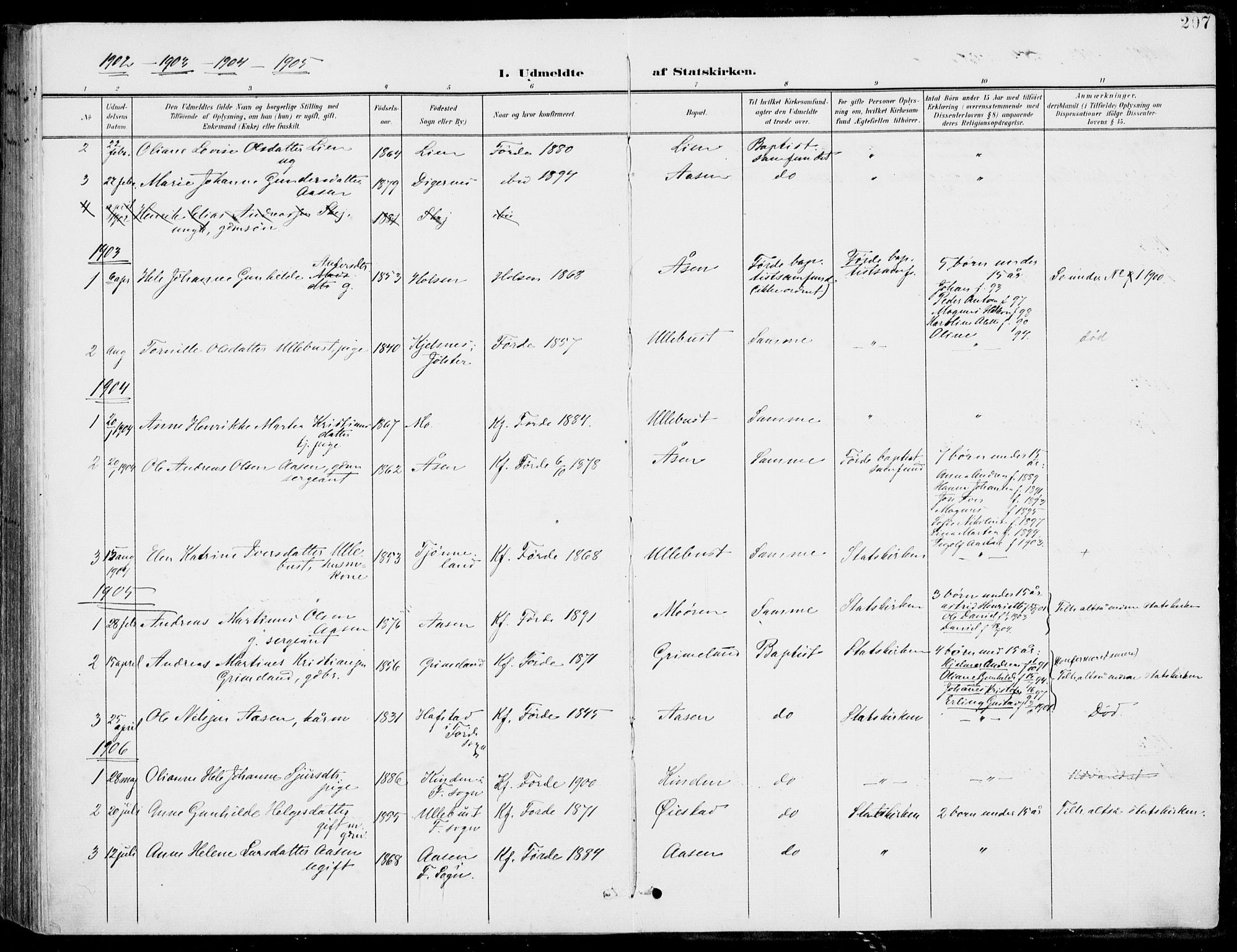 Førde sokneprestembete, SAB/A-79901/H/Haa/Haab/L0002: Parish register (official) no. B  2, 1899-1920, p. 207