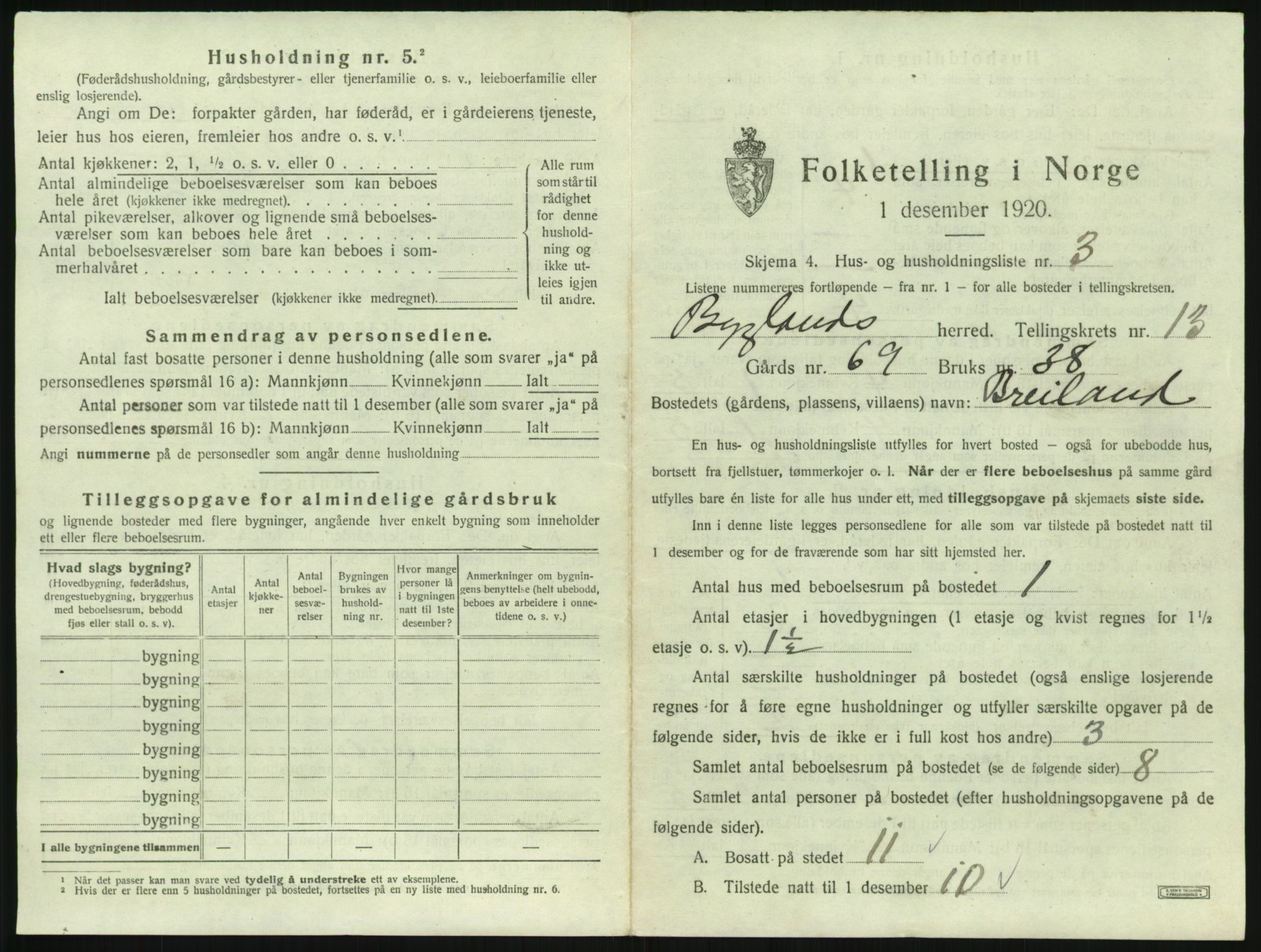 SAK, 1920 census for Bygland, 1920, p. 771