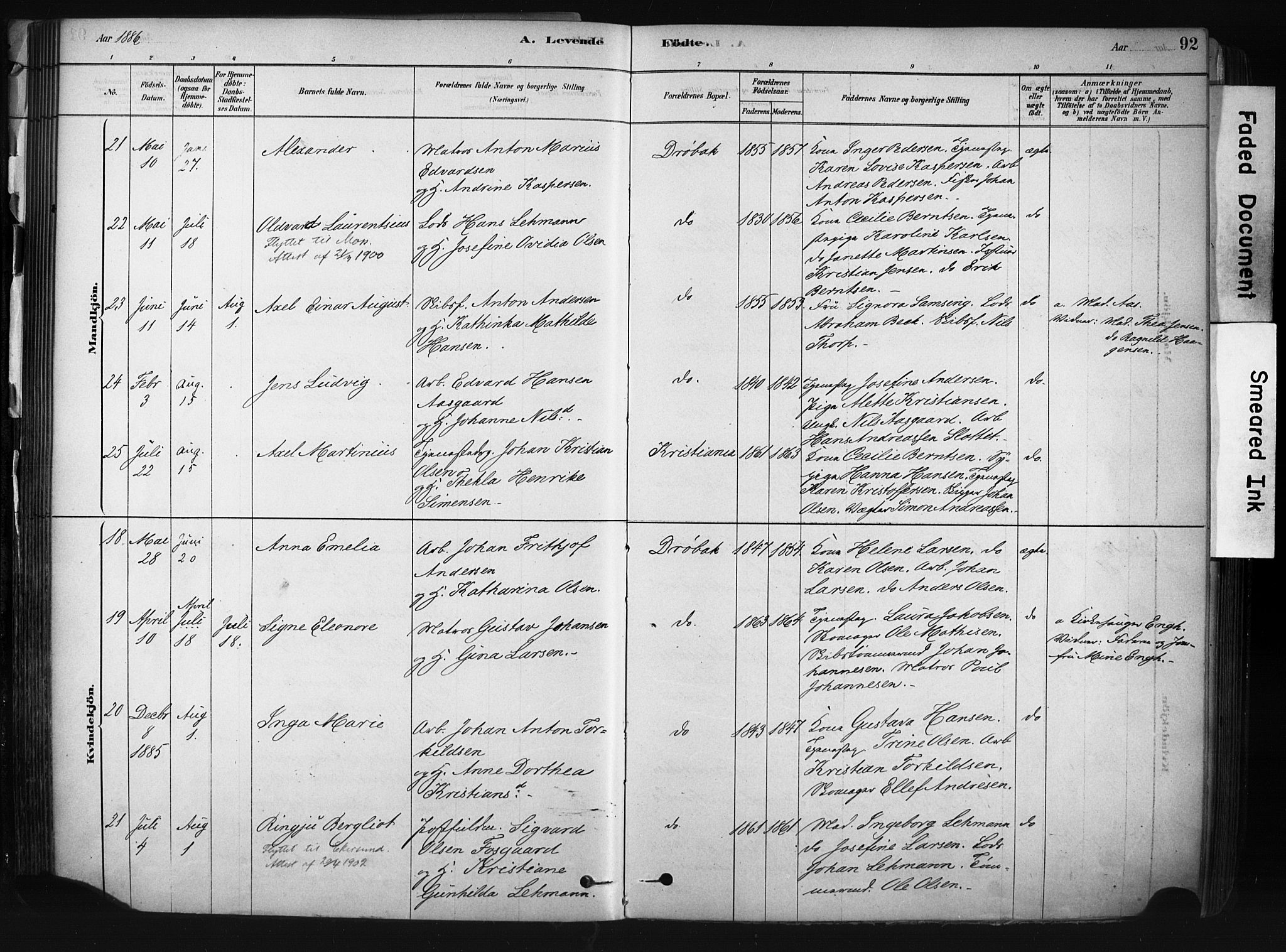 Drøbak prestekontor Kirkebøker, AV/SAO-A-10142a/F/Fb/L0001: Parish register (official) no. II 1, 1878-1891, p. 92
