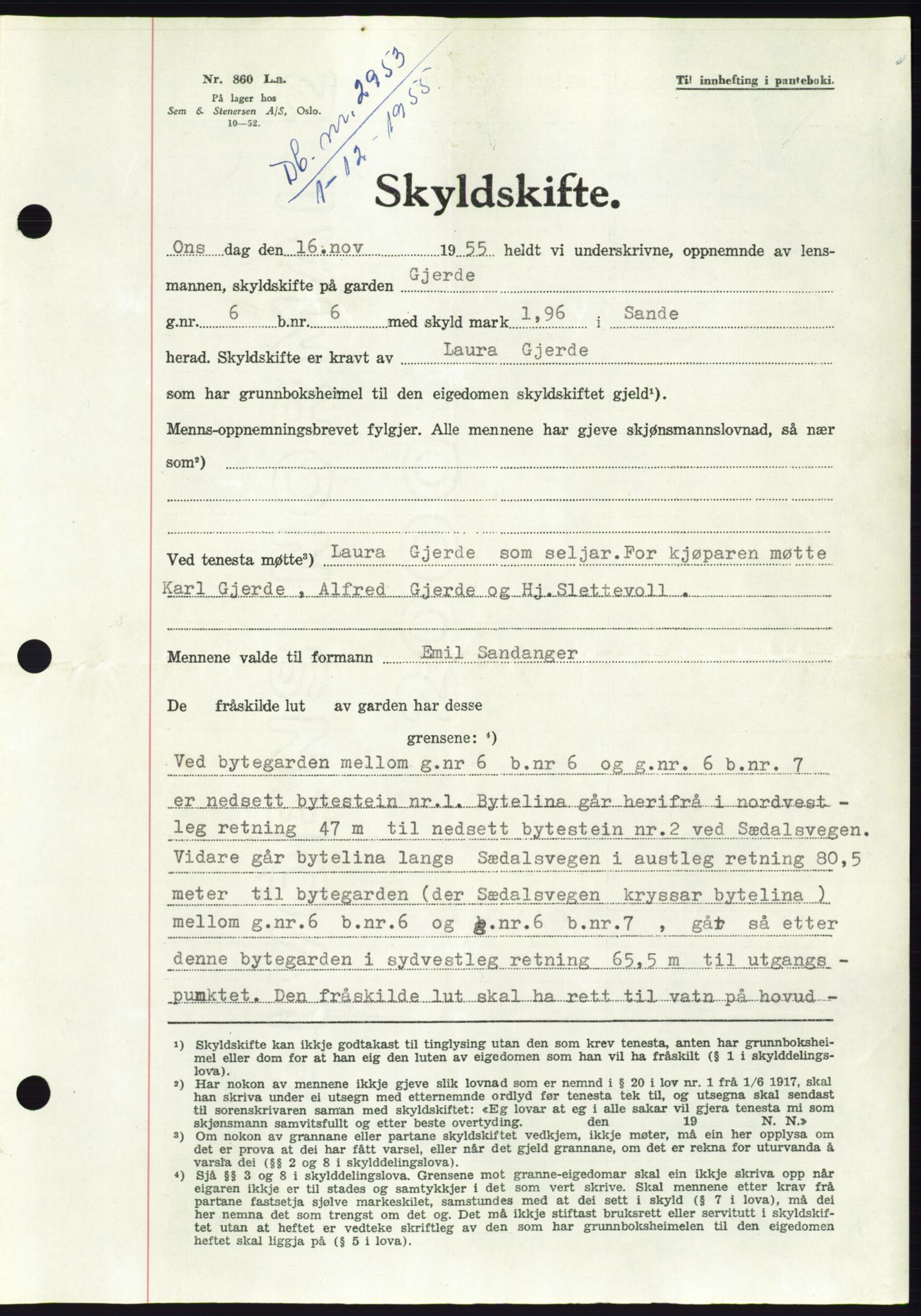 Søre Sunnmøre sorenskriveri, AV/SAT-A-4122/1/2/2C/L0102: Mortgage book no. 28A, 1955-1956, Diary no: : 2953/1955