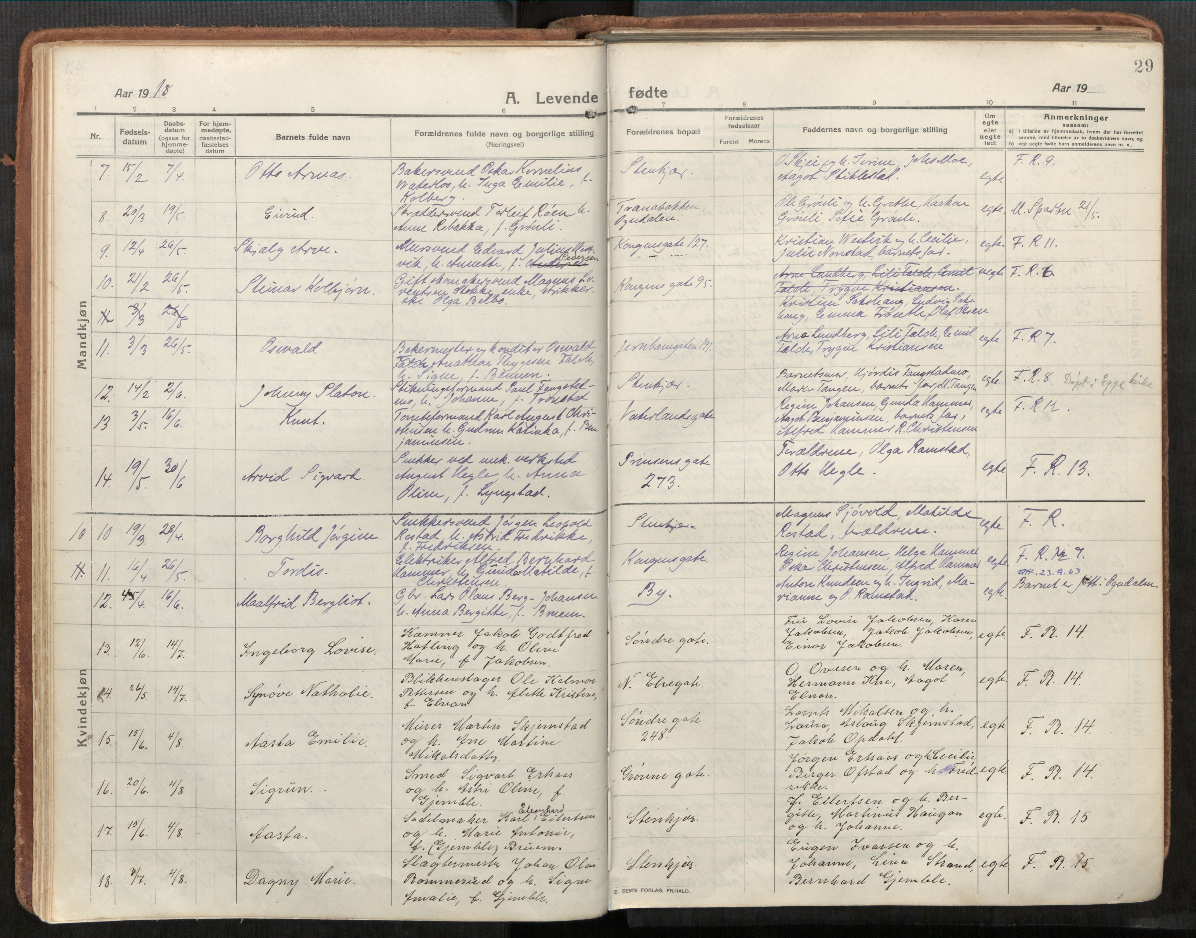 Steinkjer sokneprestkontor, SAT/A-1541/01/H/Ha/Haa/L0003: Parish register (official) no. 3, 1913-1922, p. 29