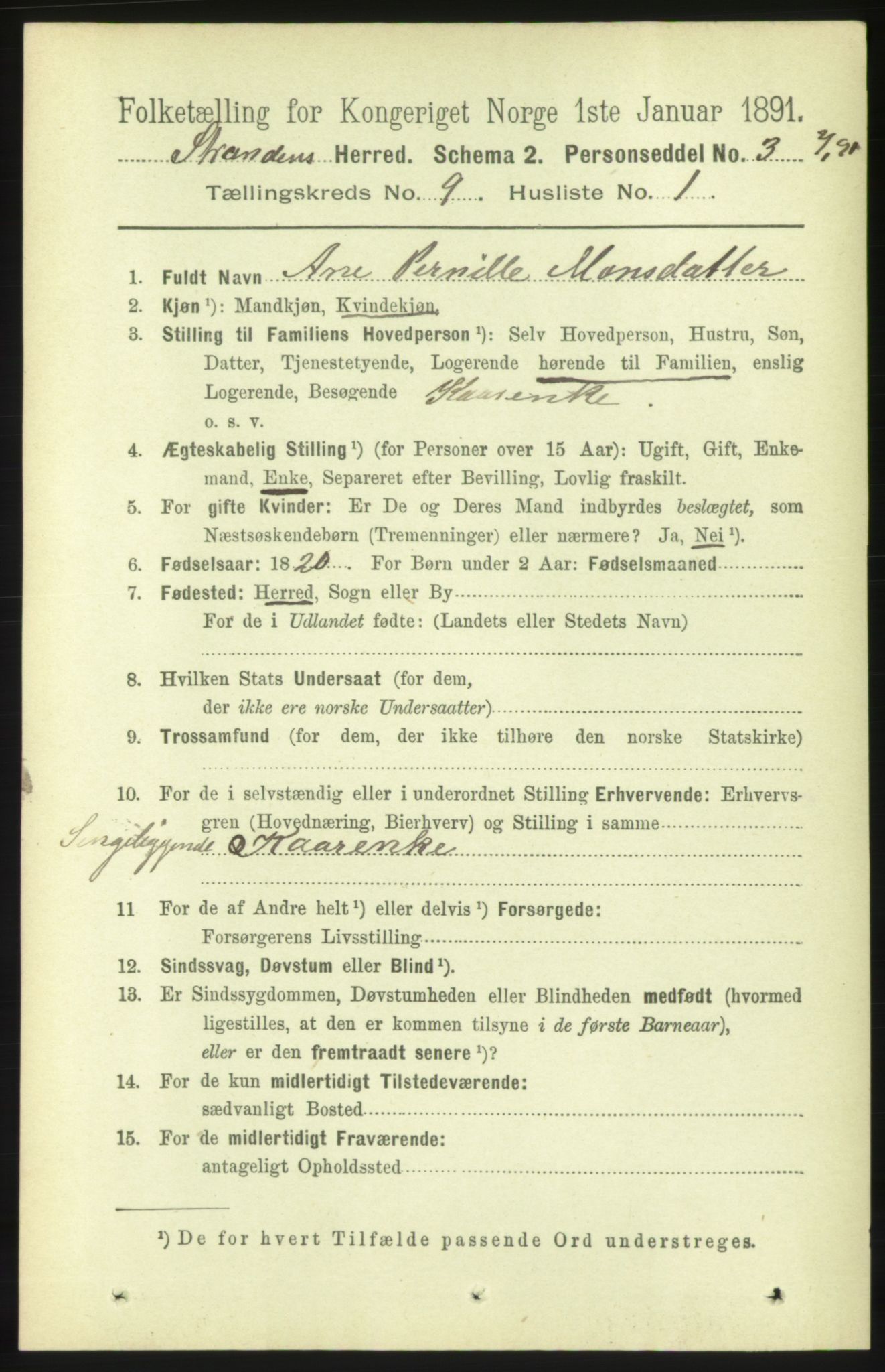 RA, 1891 census for 1525 Stranda, 1891, p. 2204