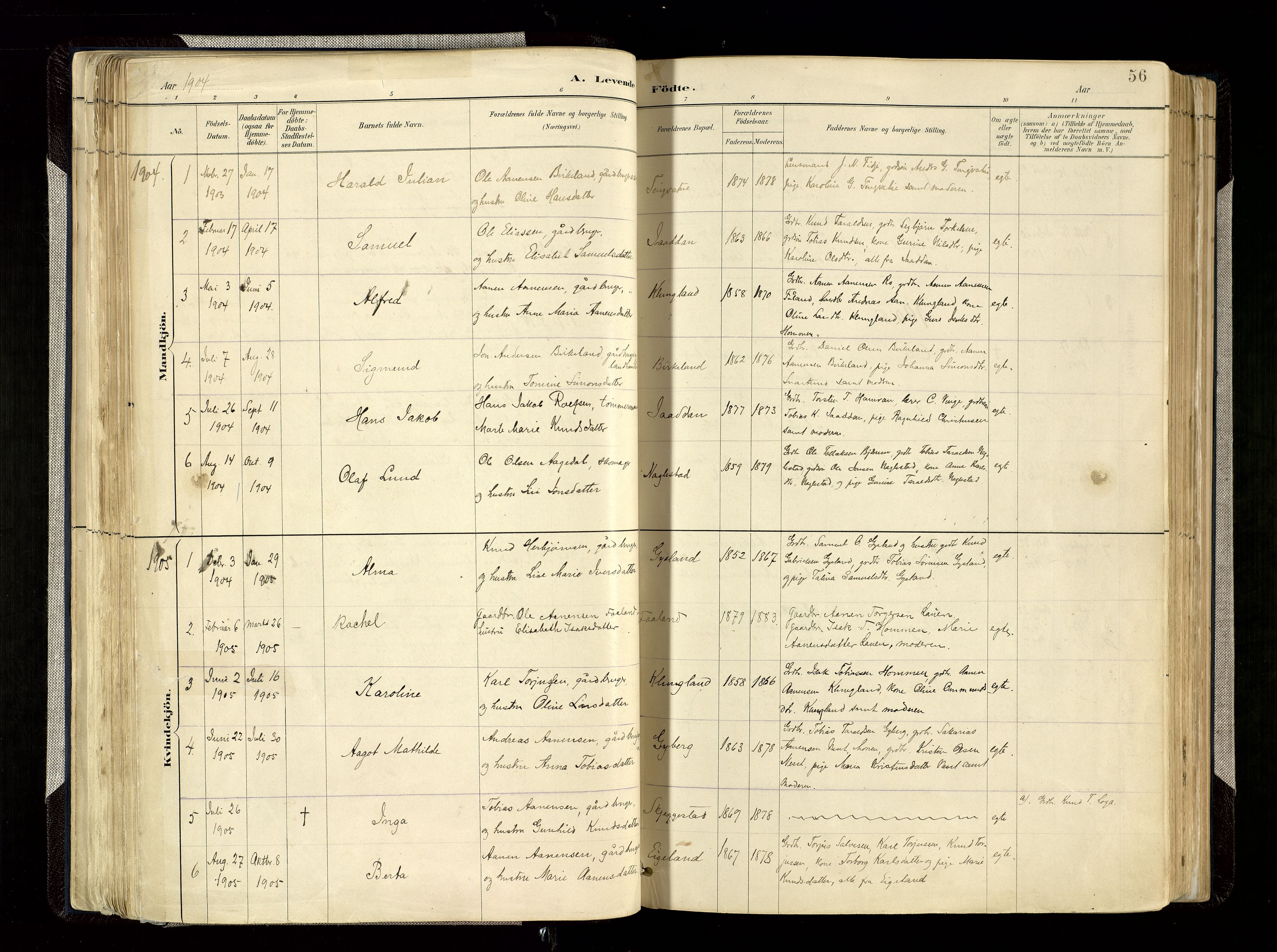 Hægebostad sokneprestkontor, AV/SAK-1111-0024/F/Fa/Faa/L0006: Parish register (official) no. A 6, 1887-1929, p. 56