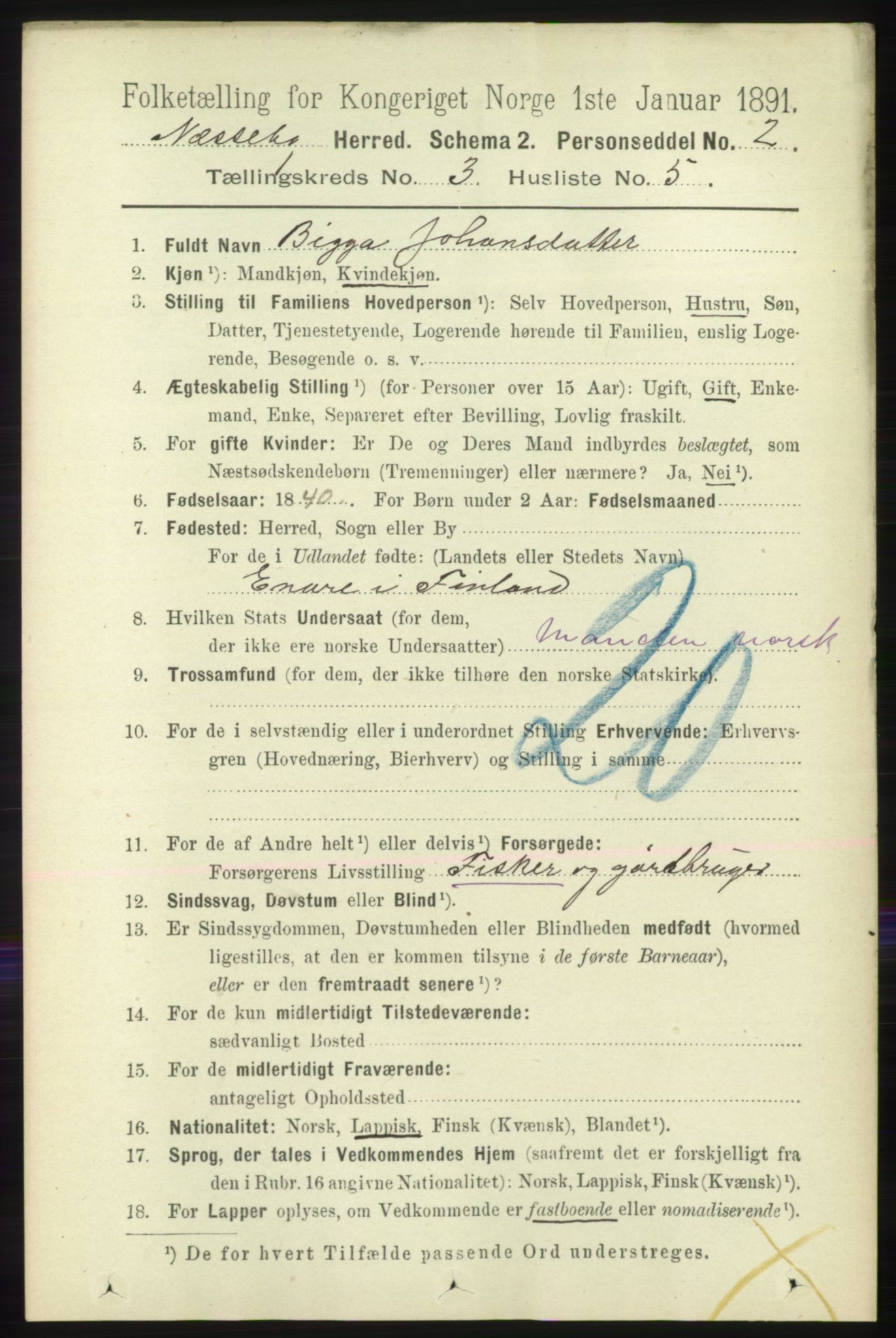 RA, 1891 census for 2027 Nesseby, 1891, p. 1051