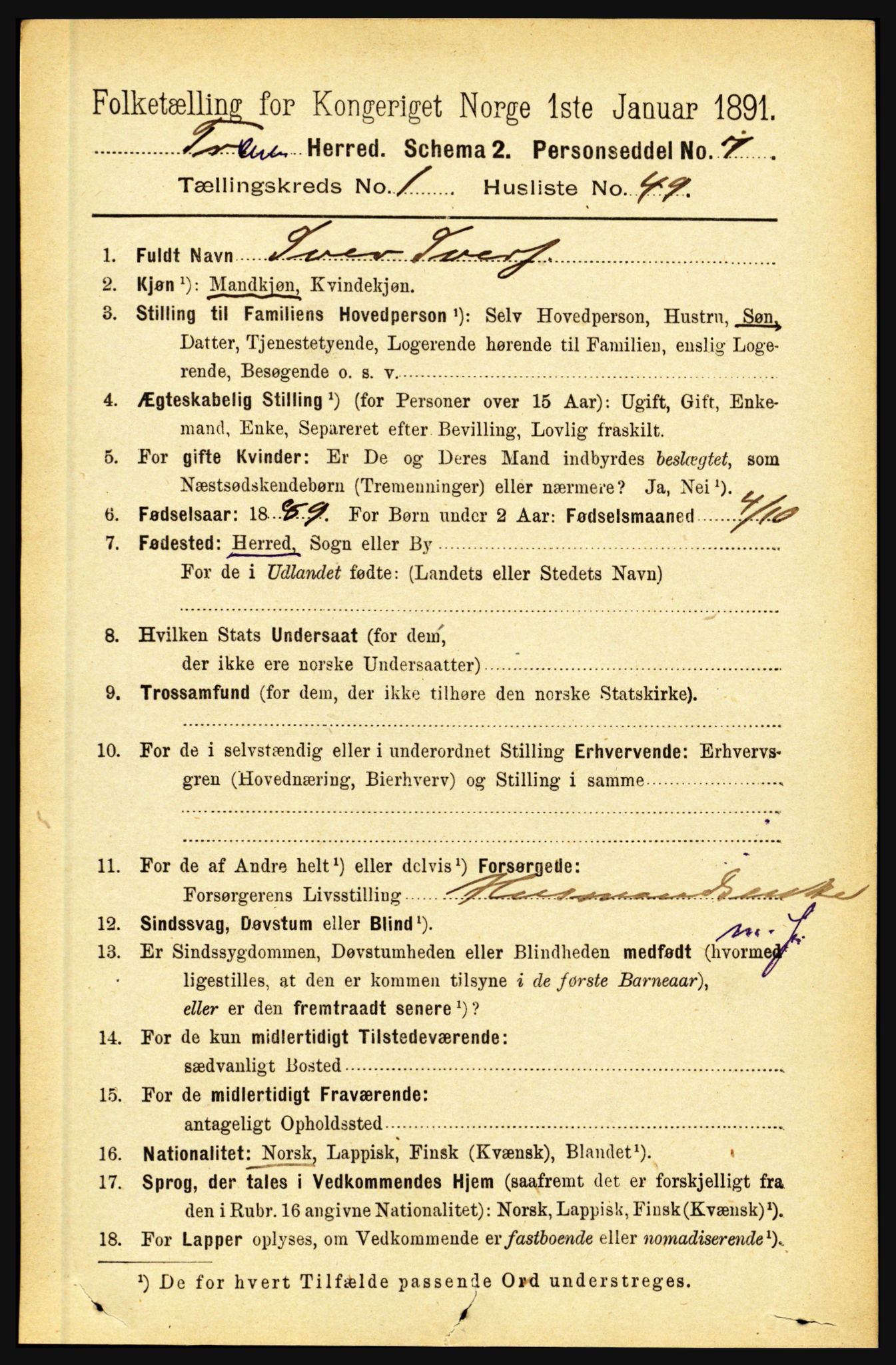 RA, 1891 census for 1835 Træna, 1891, p. 373