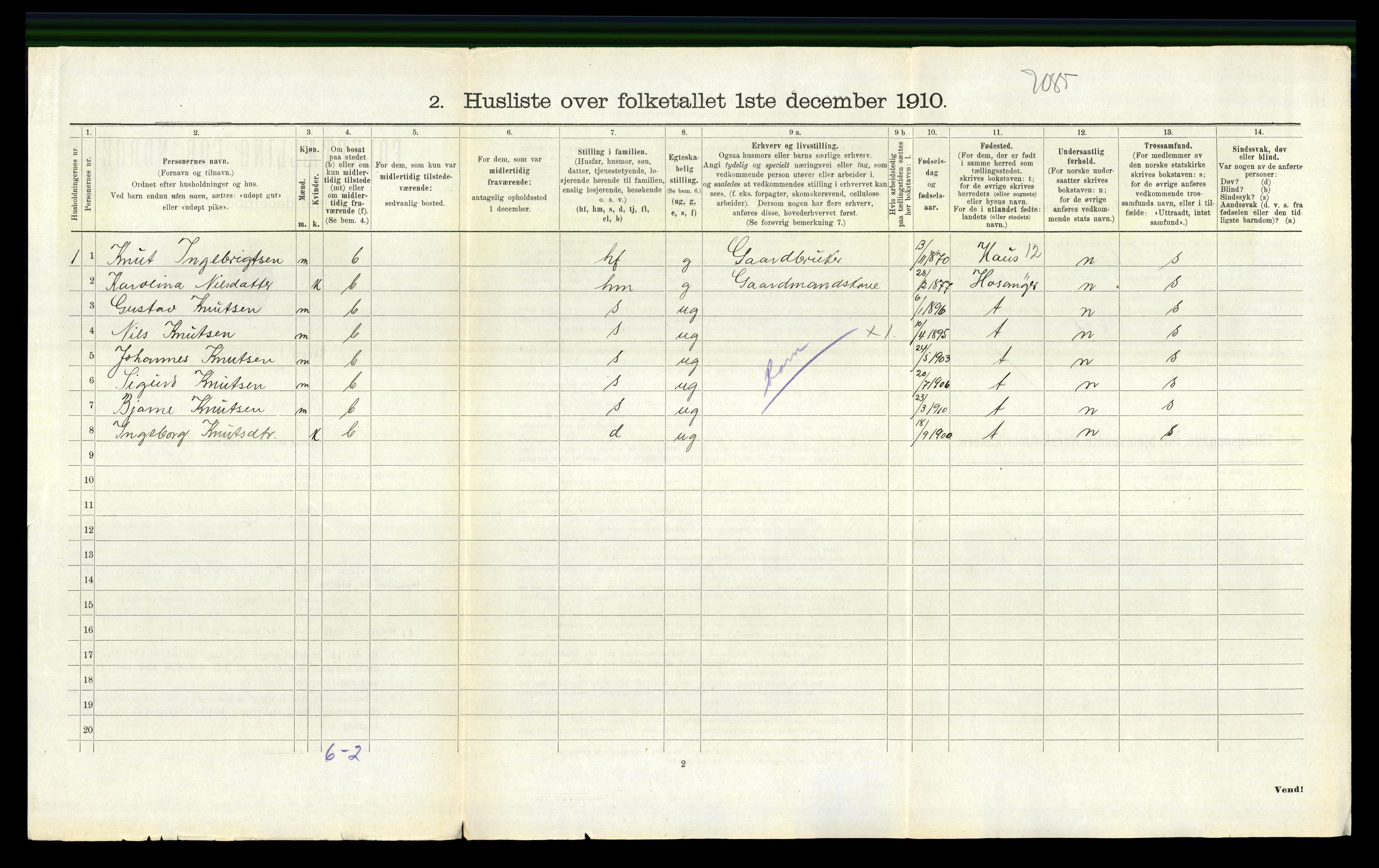 RA, 1910 census for Bruvik, 1910, p. 795