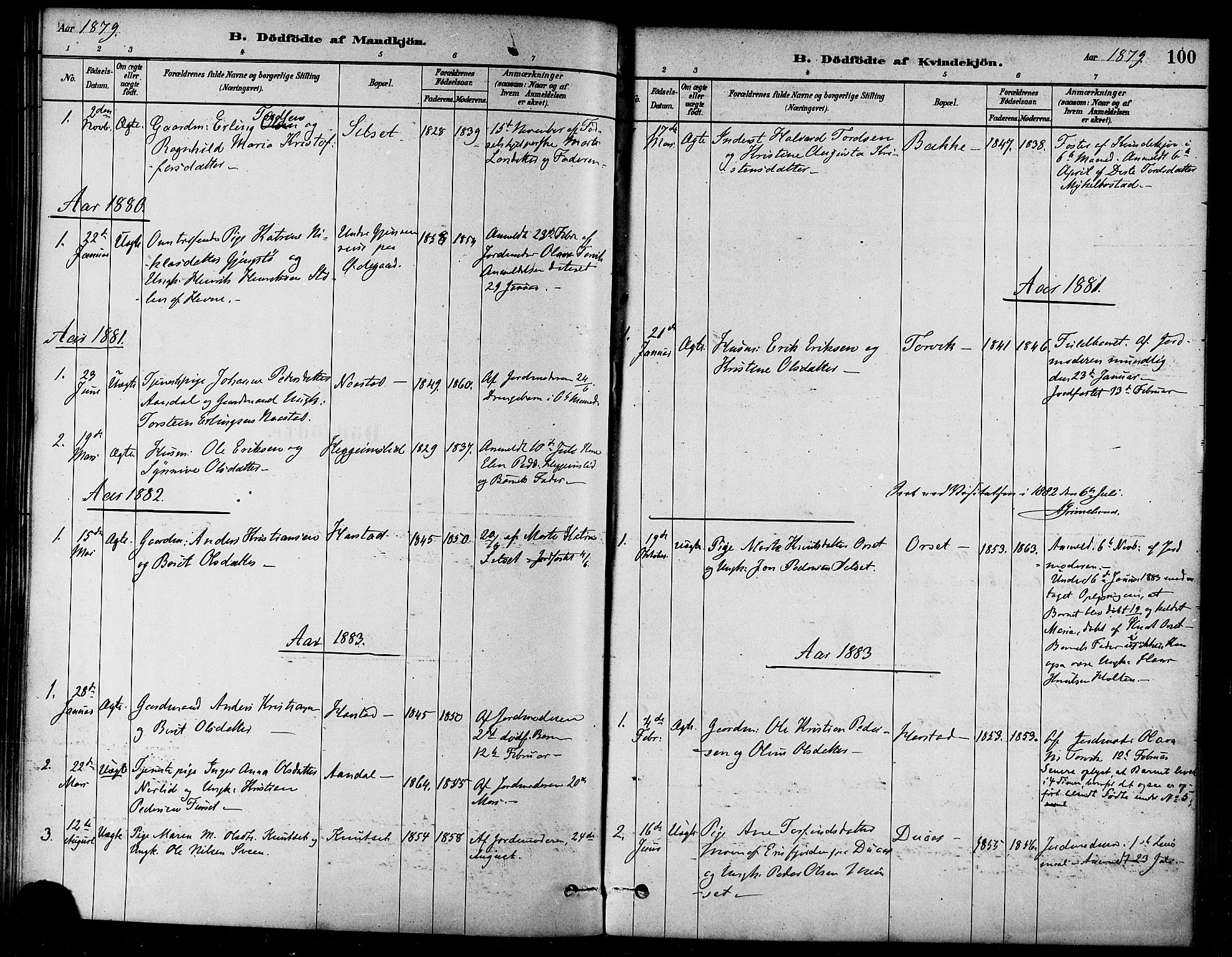 Ministerialprotokoller, klokkerbøker og fødselsregistre - Møre og Romsdal, SAT/A-1454/584/L0967: Parish register (official) no. 584A07, 1879-1894, p. 100