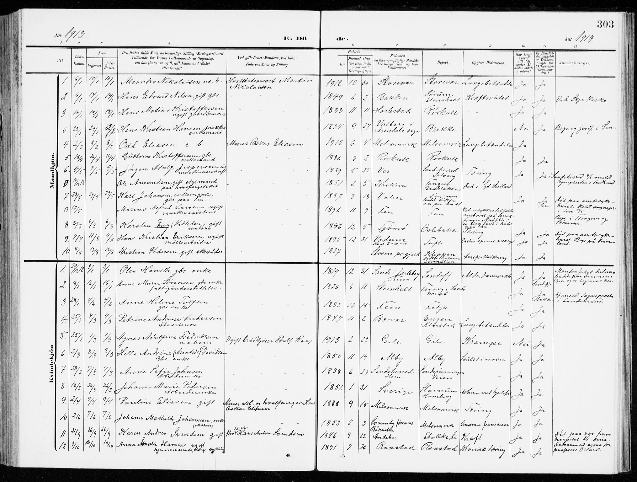 Stokke kirkebøker, AV/SAKO-A-320/G/Ga/L0001: Parish register (copy) no. I 1, 1904-1940, p. 303
