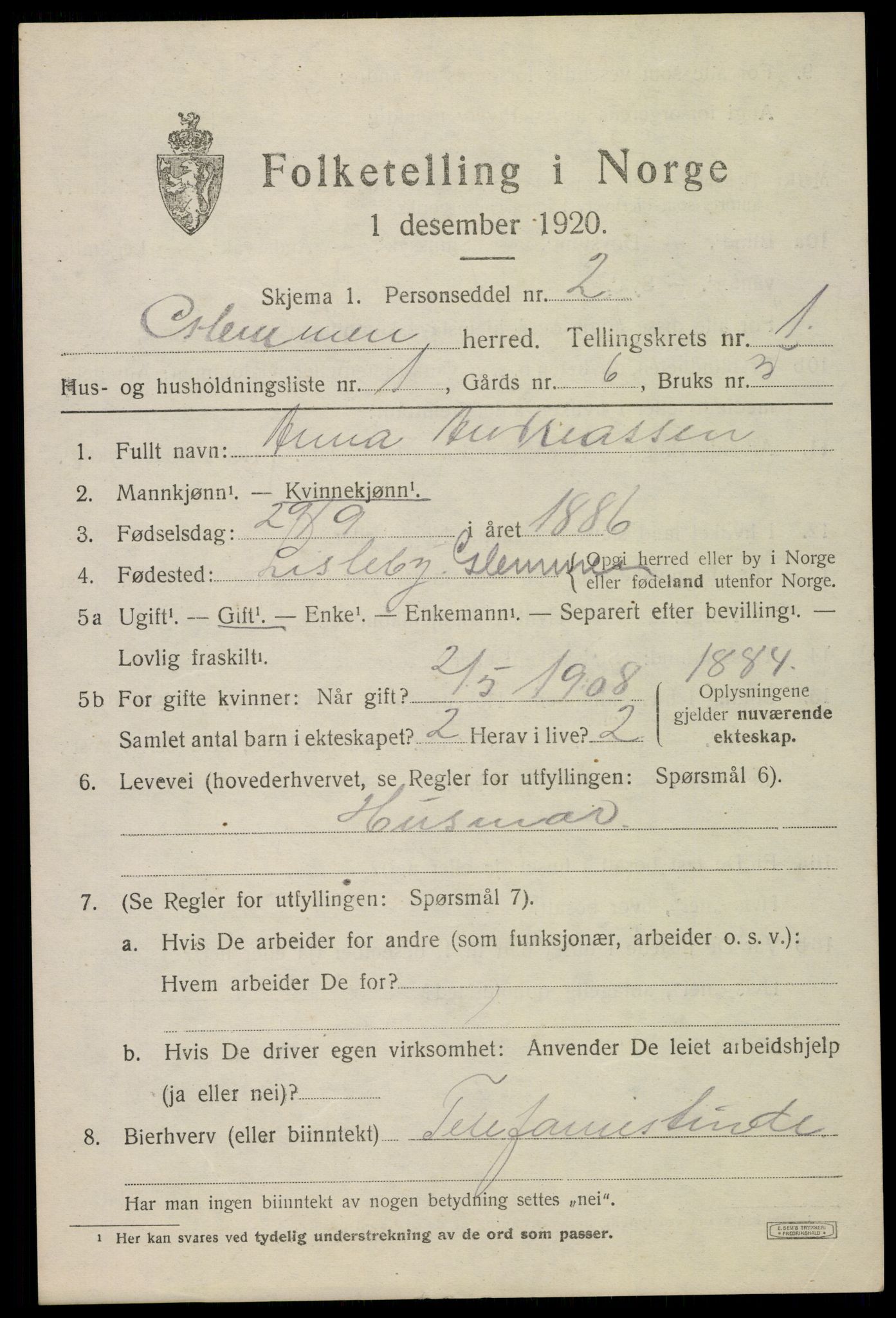 SAO, 1920 census for Glemmen, 1920, p. 2871