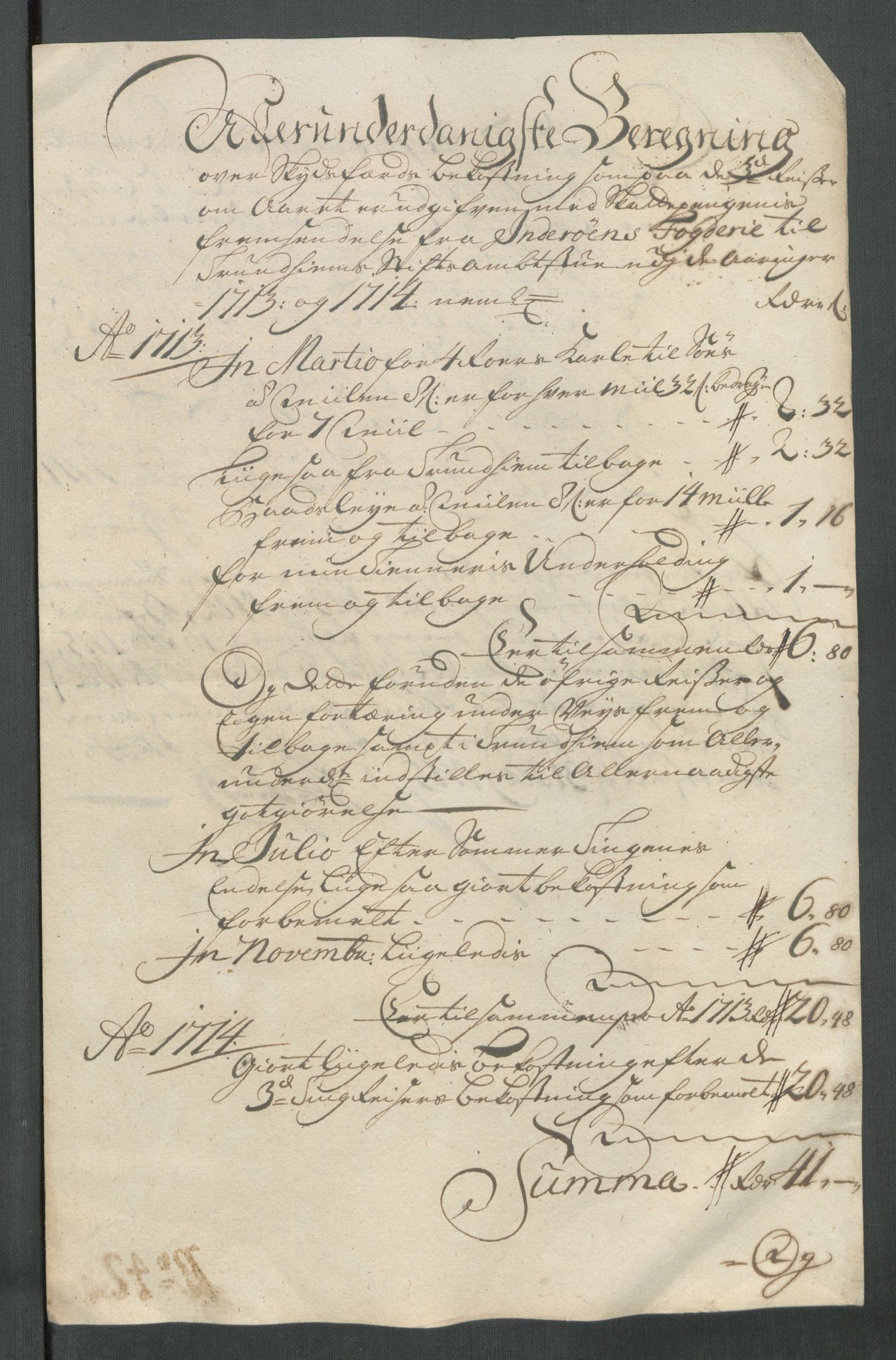 Rentekammeret inntil 1814, Reviderte regnskaper, Fogderegnskap, AV/RA-EA-4092/R63/L4322: Fogderegnskap Inderøy, 1714, p. 388