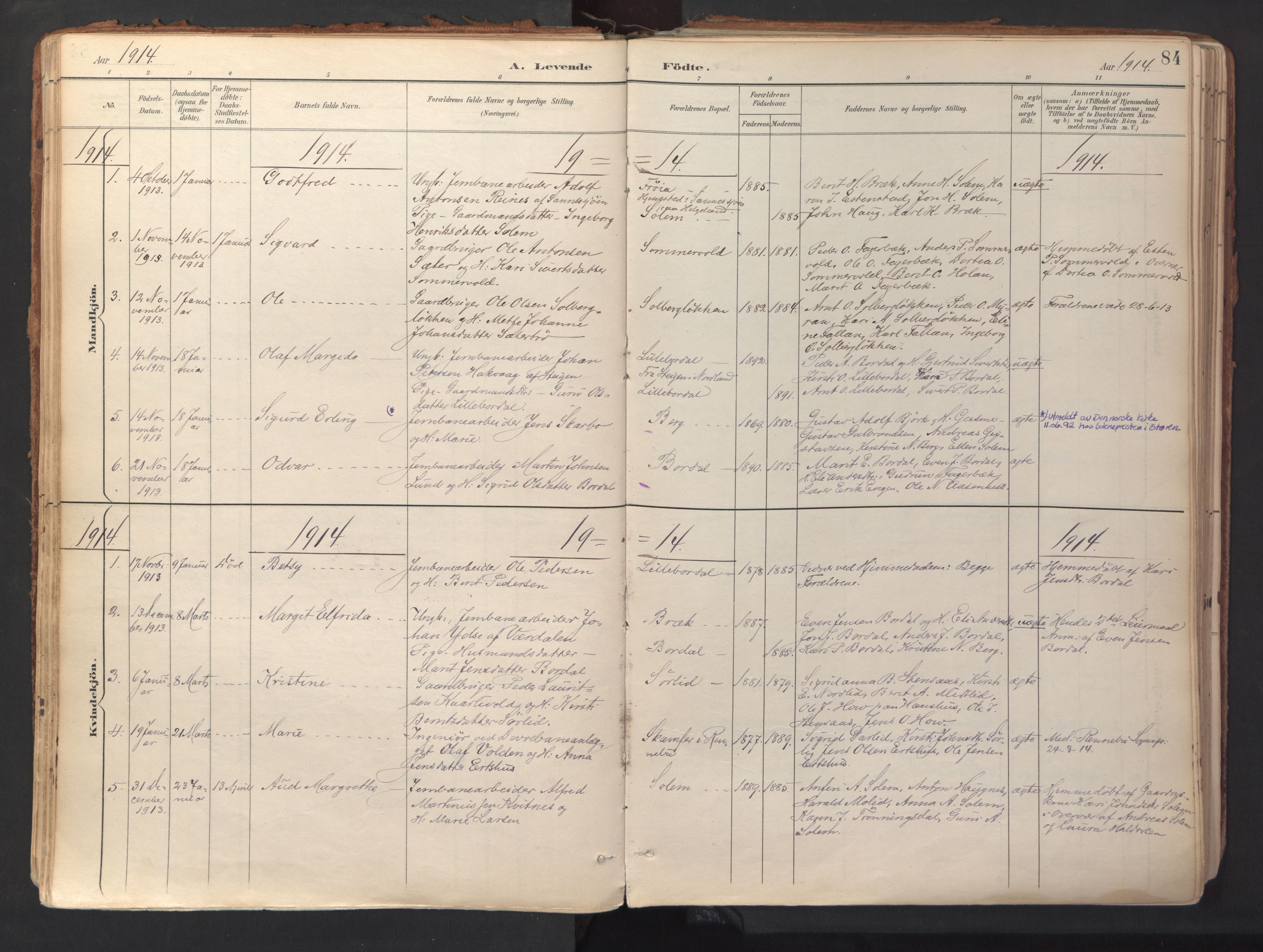 Ministerialprotokoller, klokkerbøker og fødselsregistre - Sør-Trøndelag, SAT/A-1456/689/L1041: Parish register (official) no. 689A06, 1891-1923, p. 84