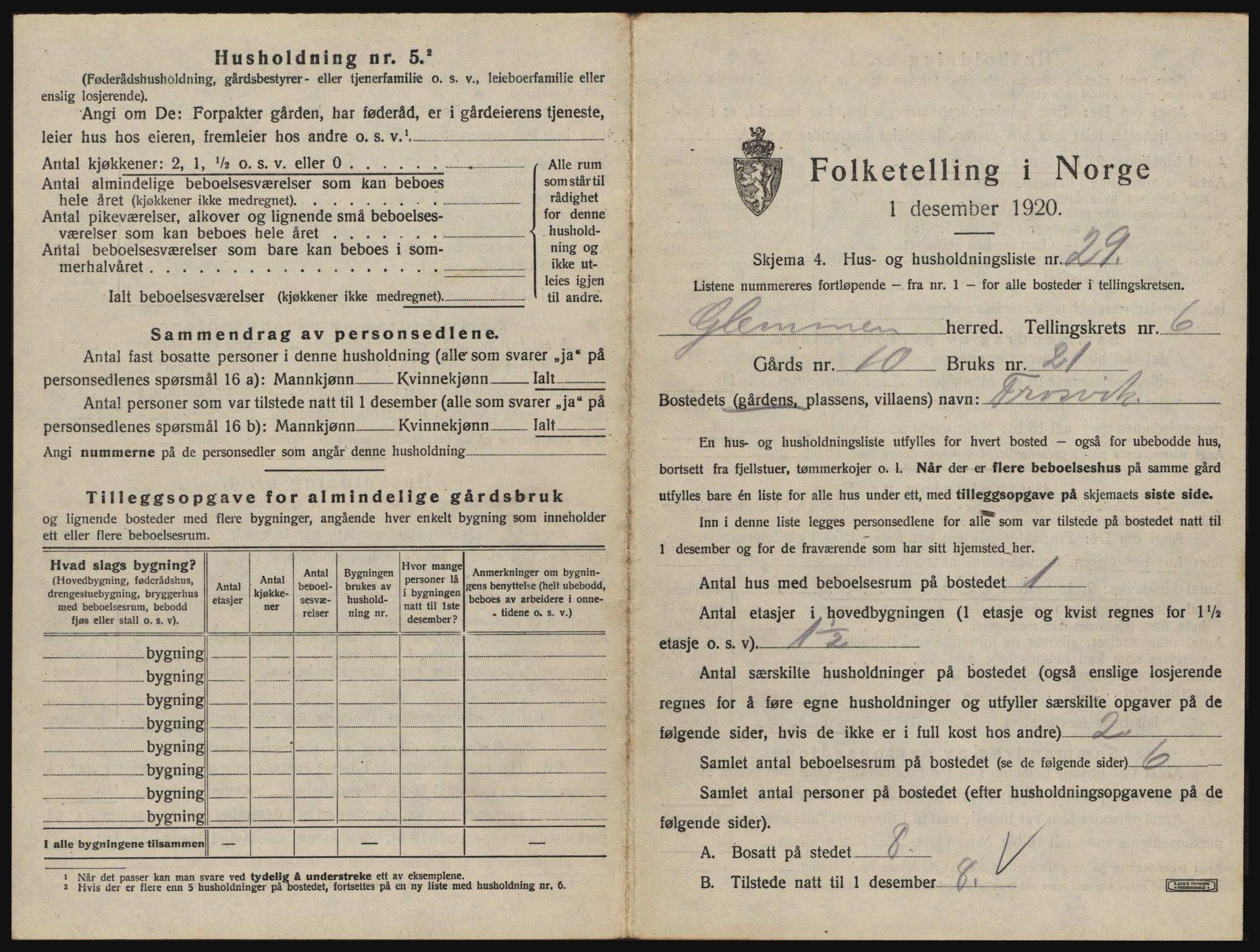 SAO, 1920 census for Glemmen, 1920, p. 2557