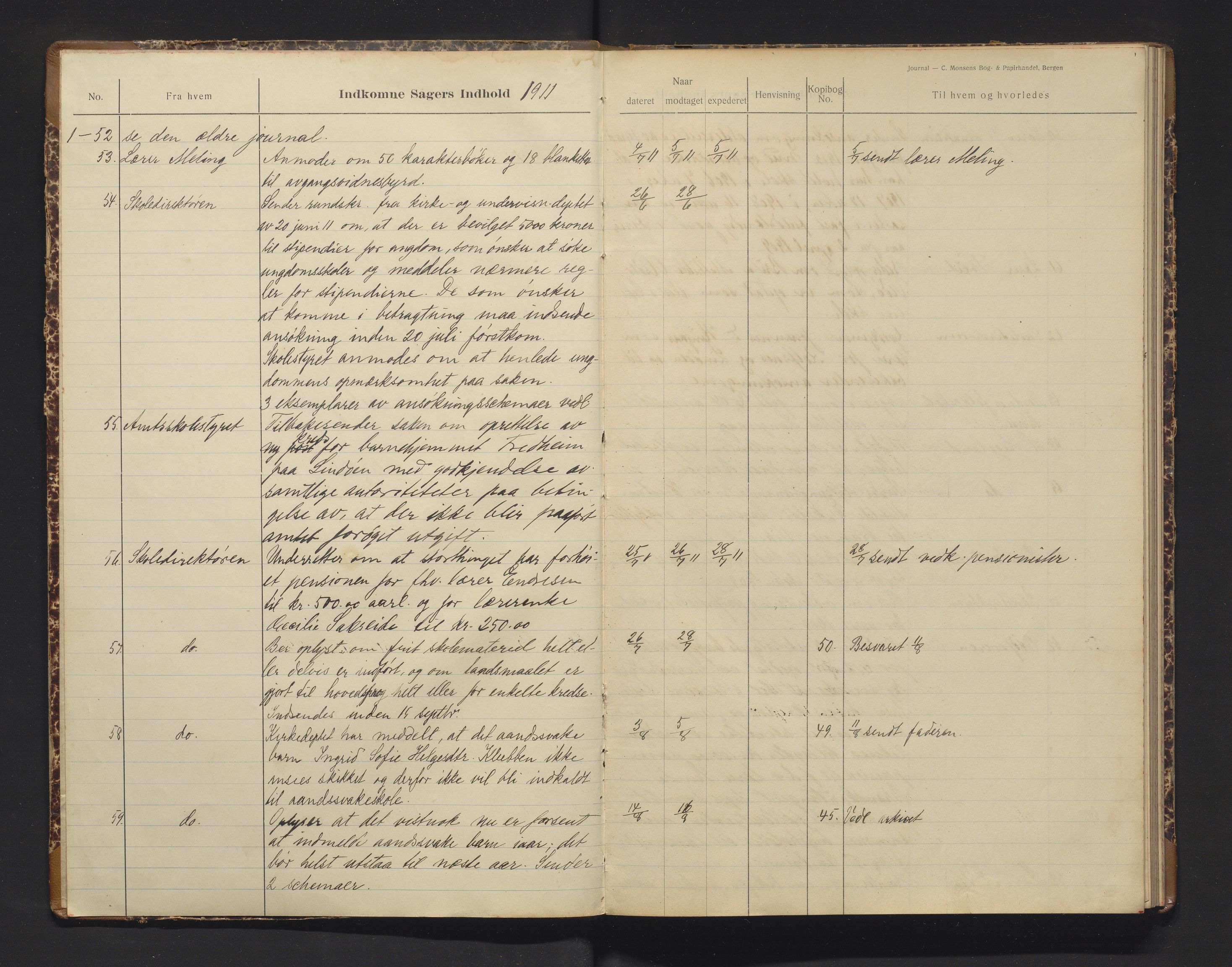 Finnaas kommune. Skulestyret, IKAH/1218a-211/C/Ca/L0003: Postjournal for Finnås skulestyre, 1911-1916