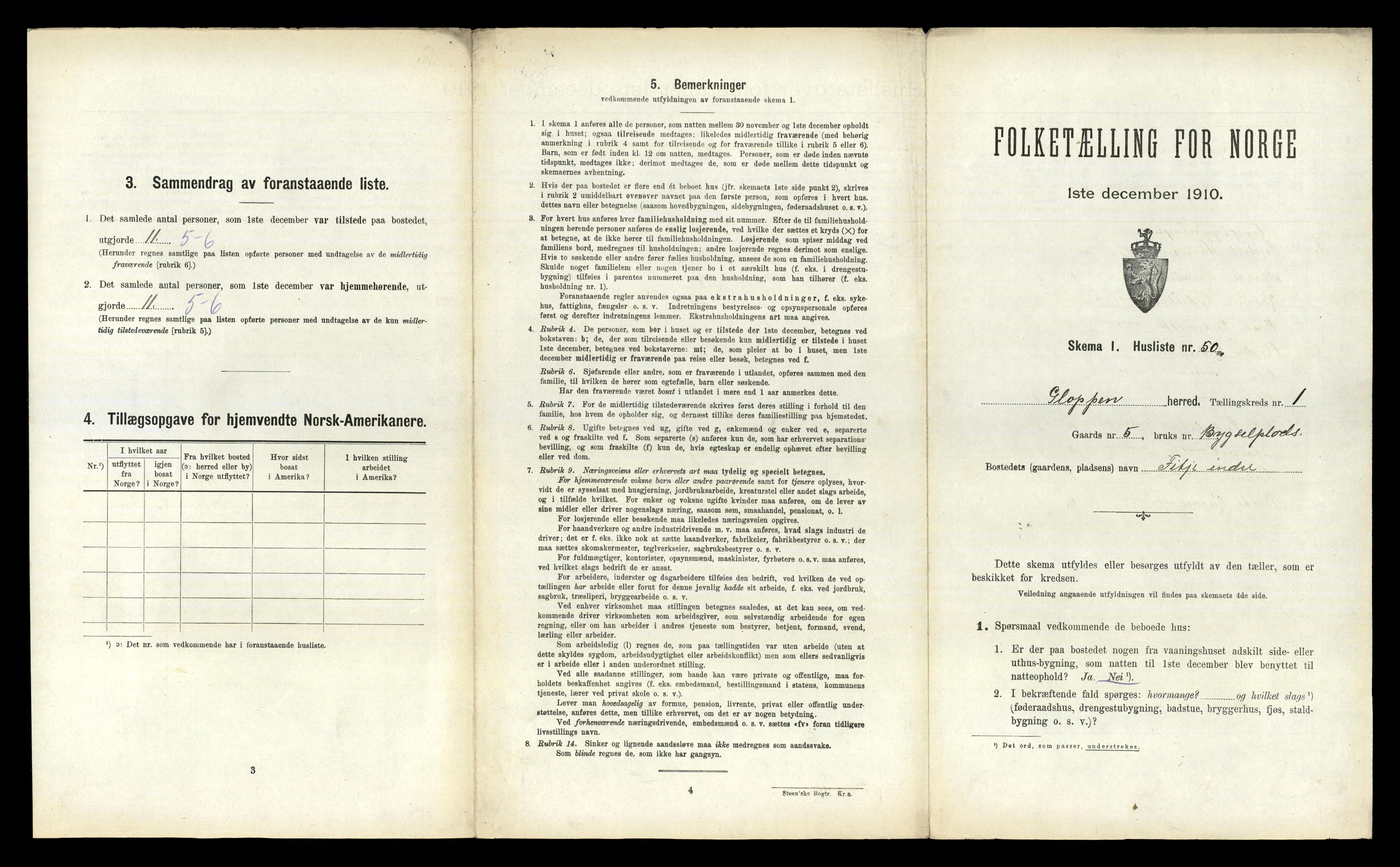 RA, 1910 census for Gloppen, 1910, p. 142