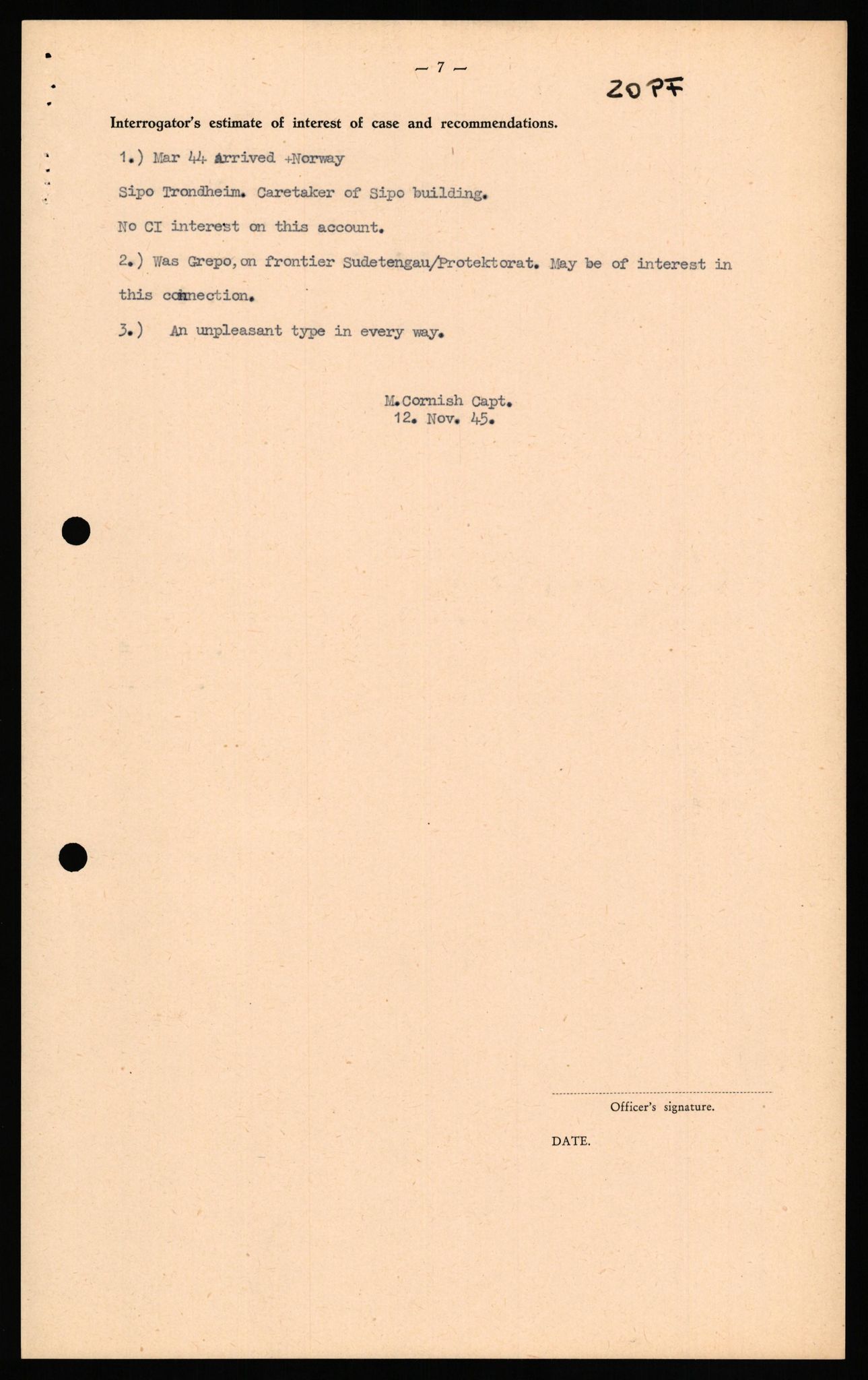 Forsvaret, Forsvarets overkommando II, AV/RA-RAFA-3915/D/Db/L0037: CI Questionaires. Tyske okkupasjonsstyrker i Norge. Tyskere., 1945-1946, p. 457