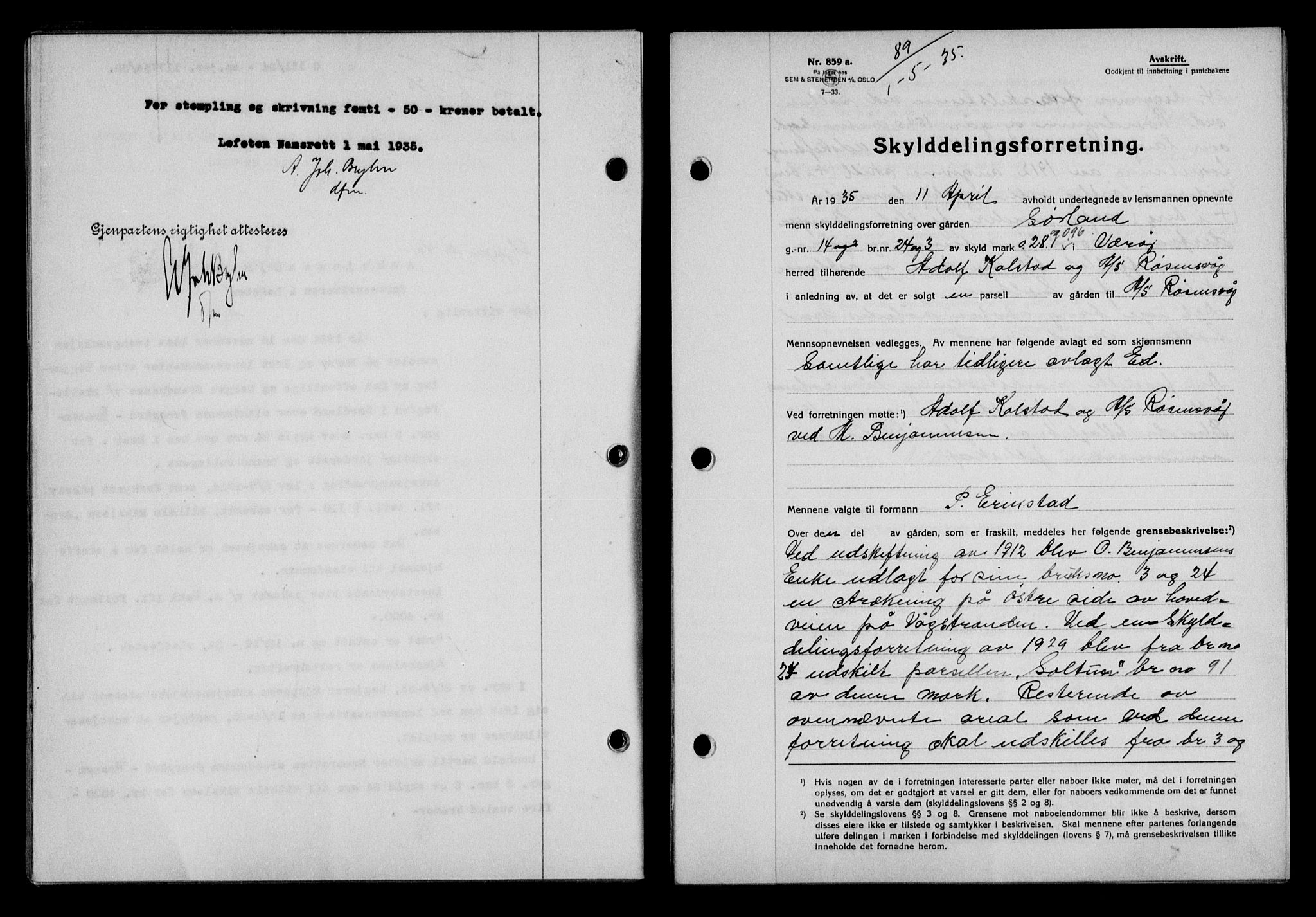 Lofoten sorenskriveri, SAT/A-0017/1/2/2C/L0031b: Mortgage book no. 31b, 1935-1935, Deed date: 01.05.1935