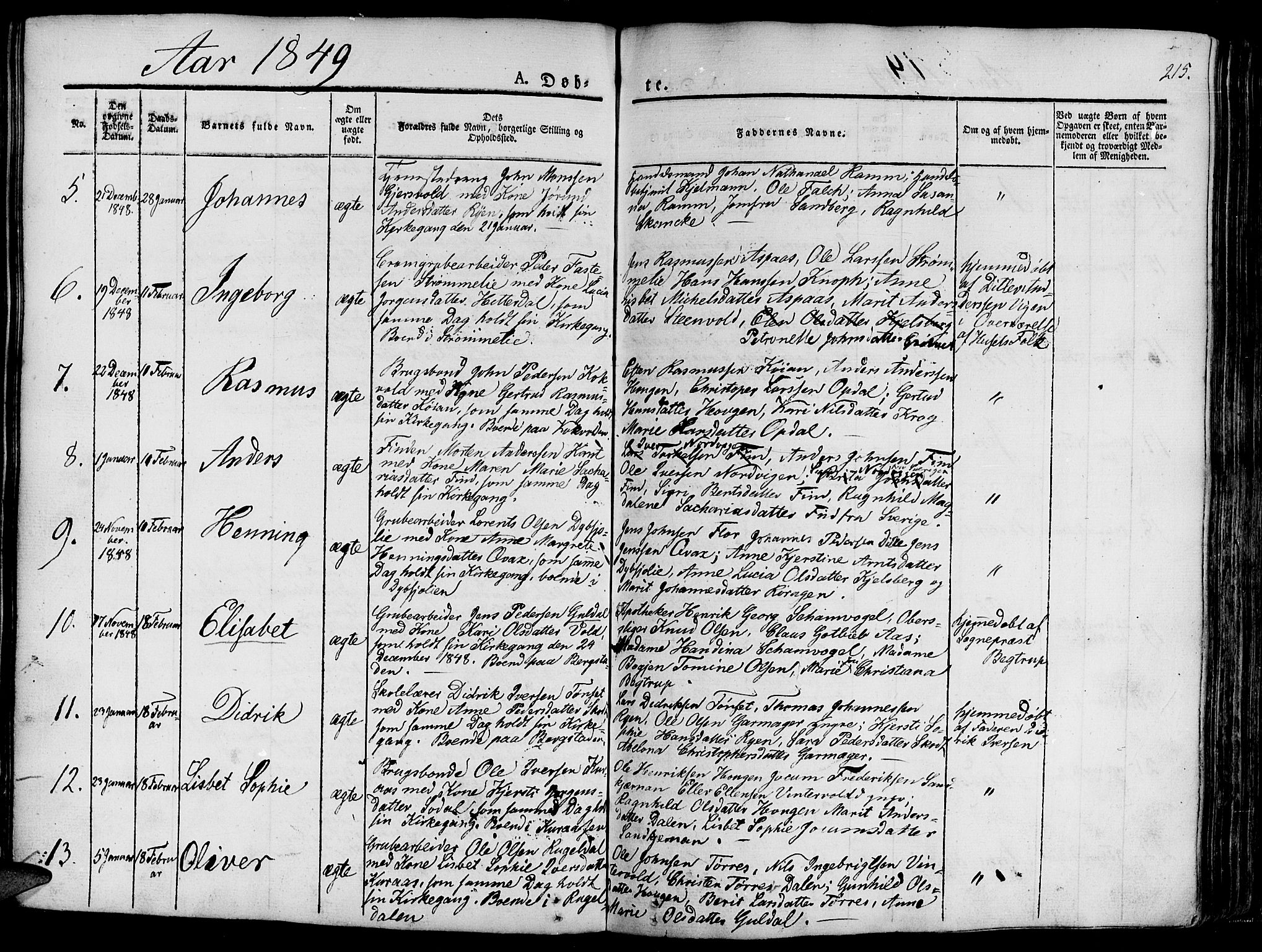 Ministerialprotokoller, klokkerbøker og fødselsregistre - Sør-Trøndelag, SAT/A-1456/681/L0938: Parish register (copy) no. 681C02, 1829-1879, p. 215
