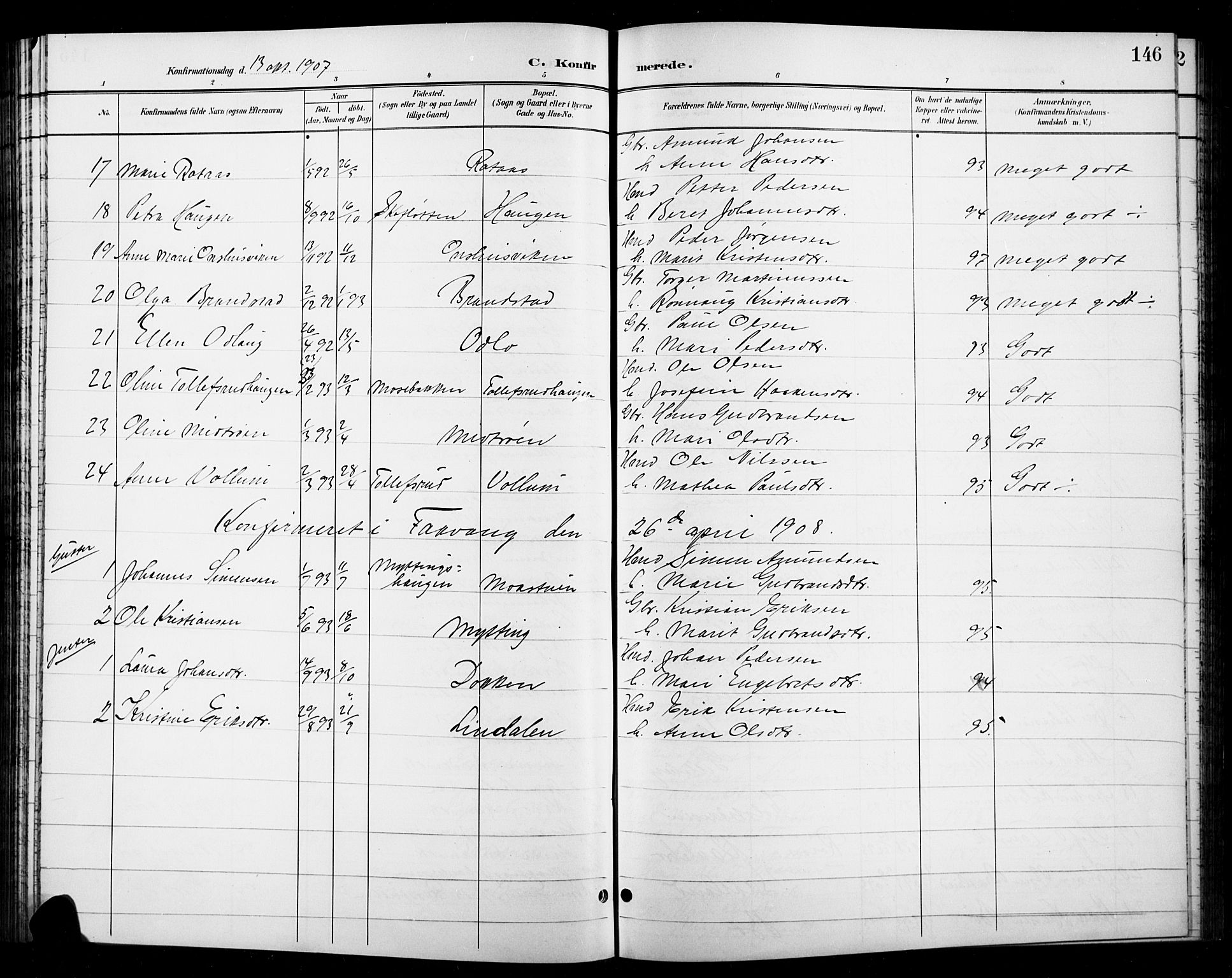 Ringebu prestekontor, SAH/PREST-082/H/Ha/Hab/L0009: Parish register (copy) no. 9, 1899-1921, p. 146