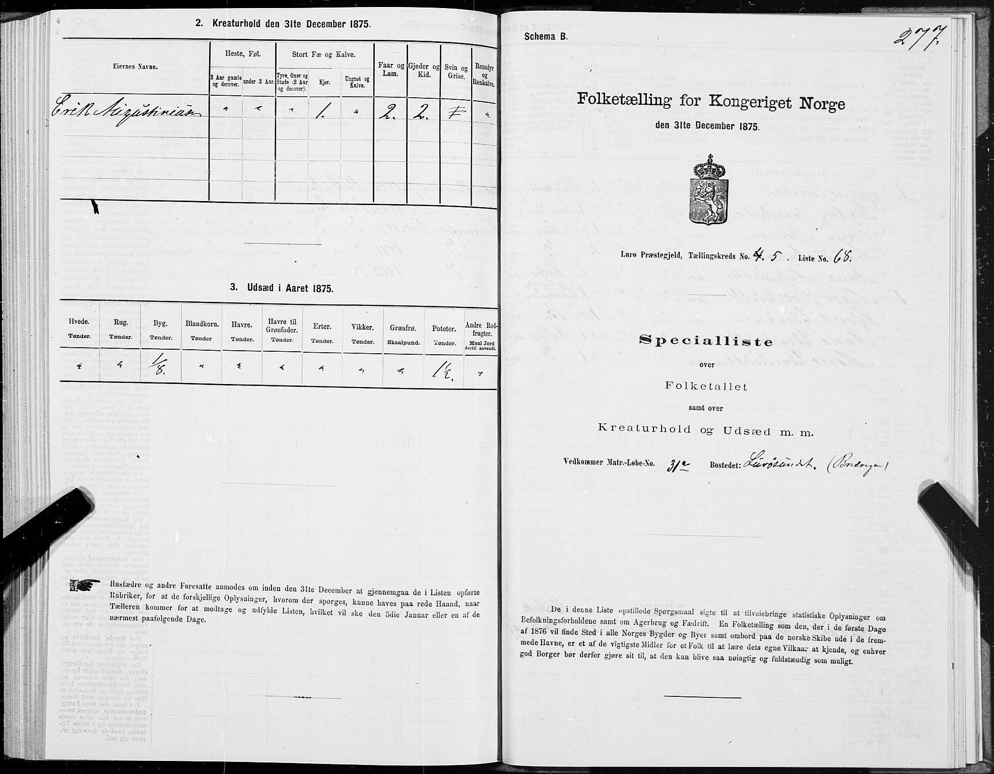 SAT, 1875 census for 1834P Lurøy, 1875, p. 3277