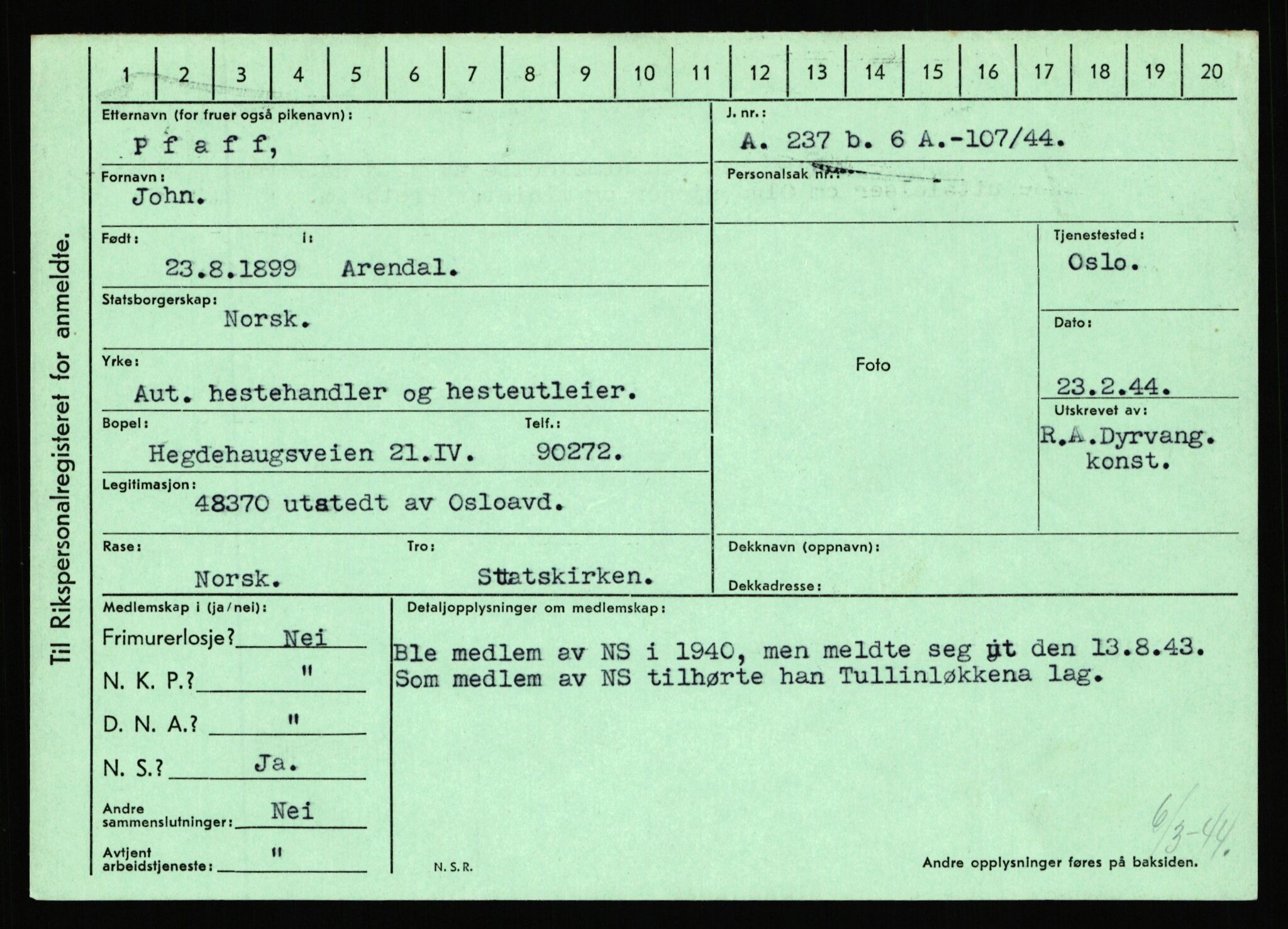 Statspolitiet - Hovedkontoret / Osloavdelingen, AV/RA-S-1329/C/Ca/L0012: Oanæs - Quistgaard	, 1943-1945, p. 4484