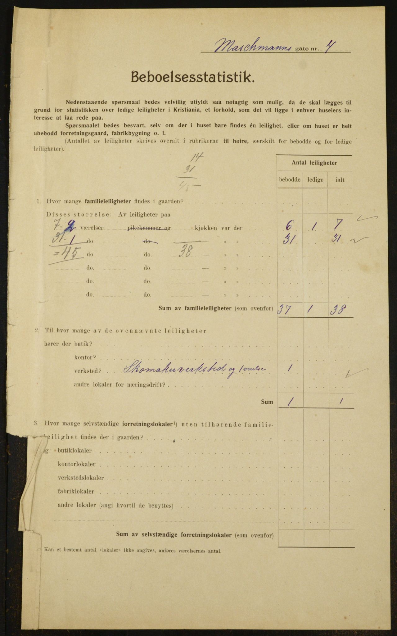 OBA, Municipal Census 1910 for Kristiania, 1910, p. 62707