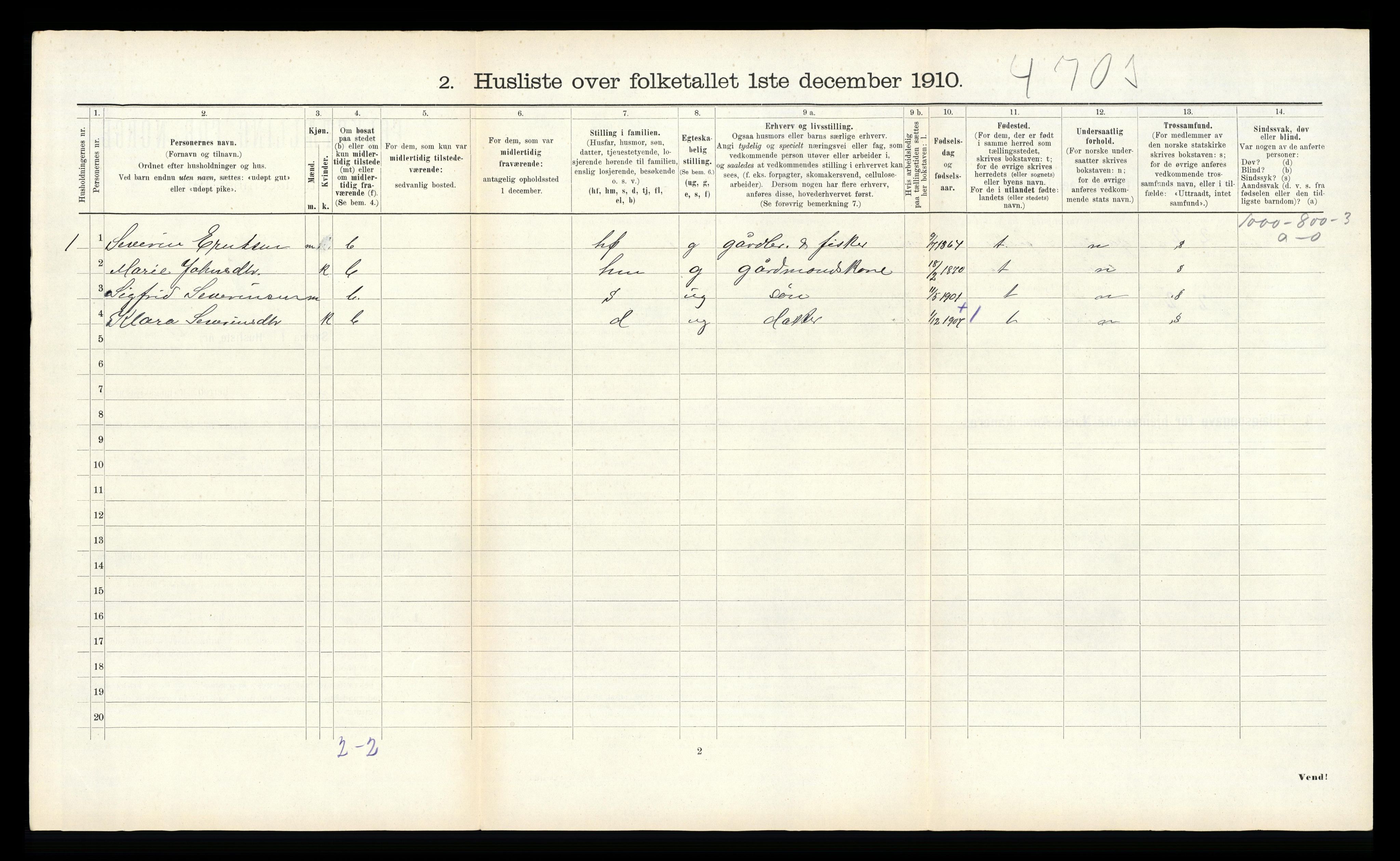 RA, 1910 census for Flatanger, 1910, p. 636