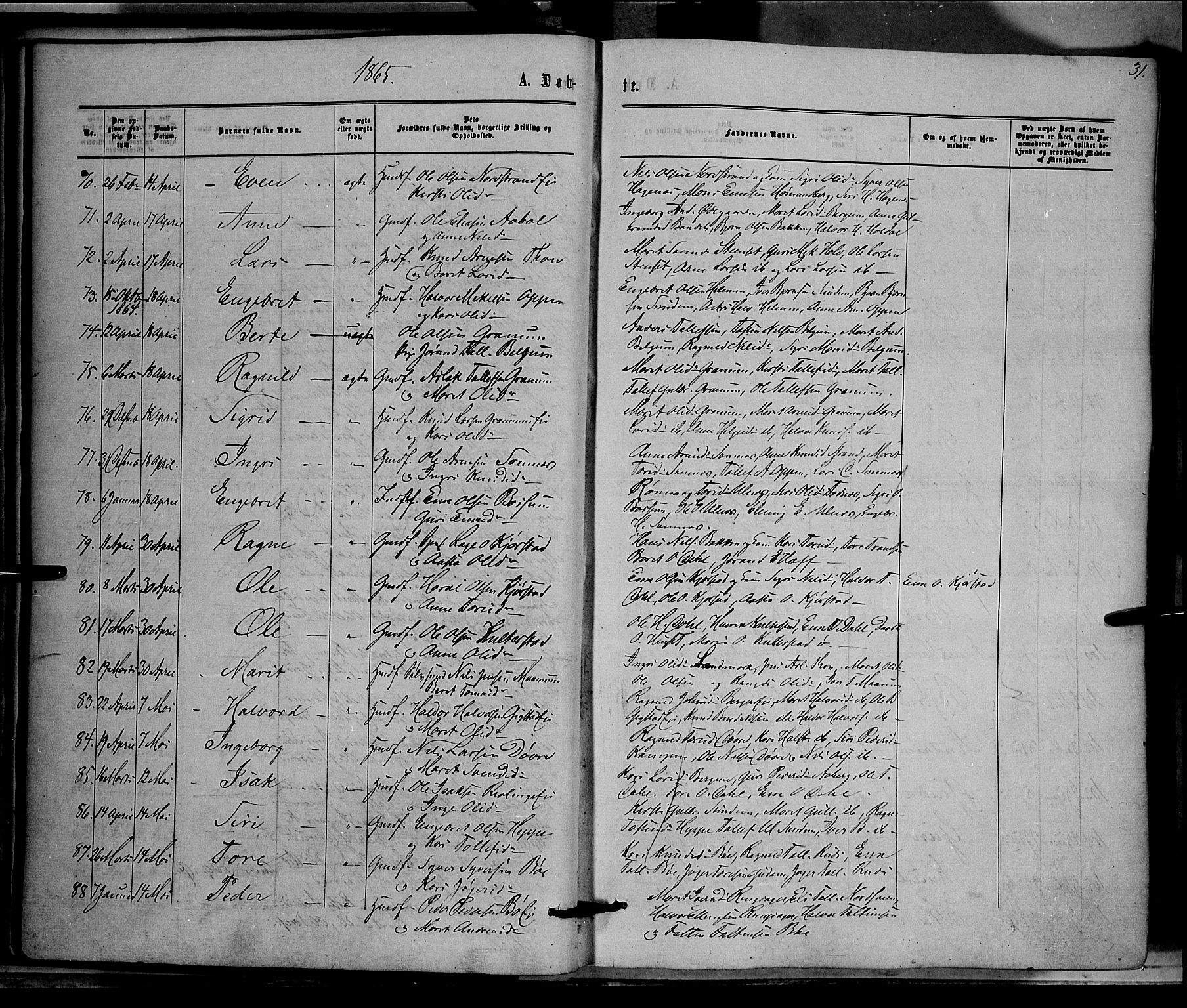 Nord-Aurdal prestekontor, AV/SAH-PREST-132/H/Ha/Haa/L0008: Parish register (official) no. 8, 1863-1875, p. 31