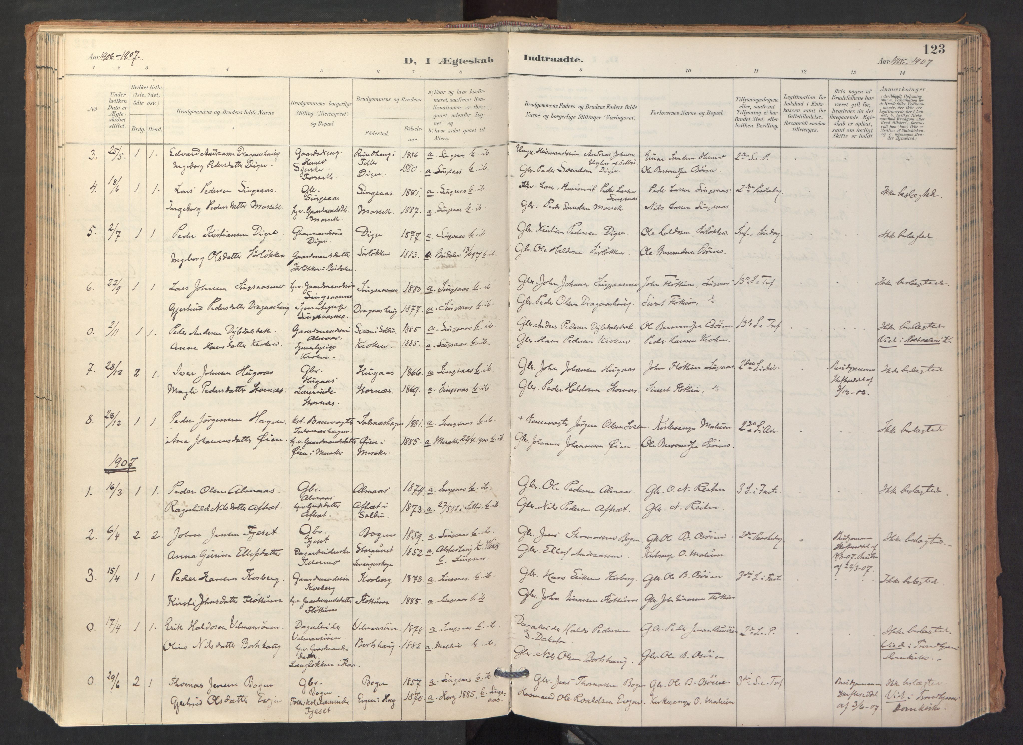 Ministerialprotokoller, klokkerbøker og fødselsregistre - Sør-Trøndelag, SAT/A-1456/688/L1025: Parish register (official) no. 688A02, 1891-1909, p. 123