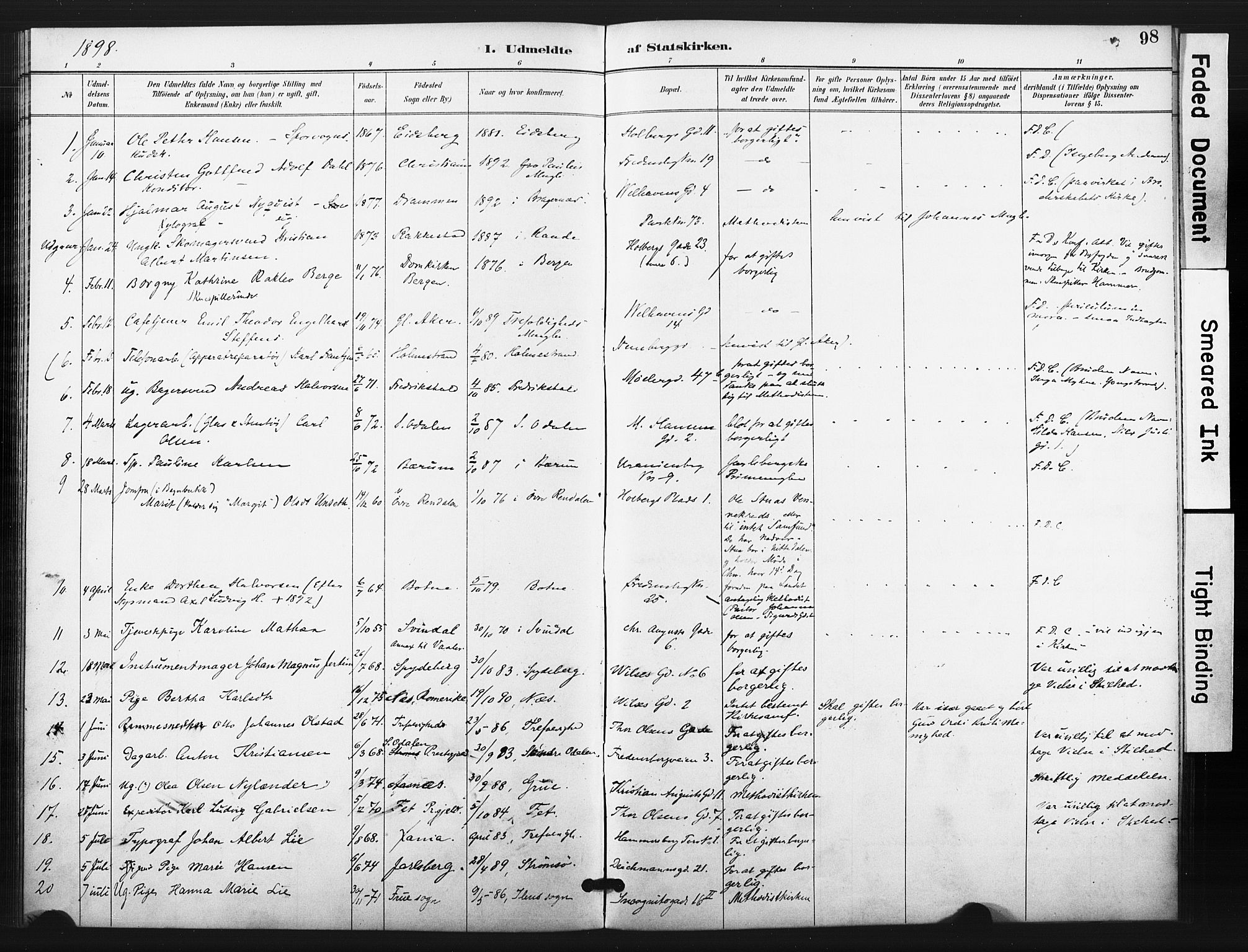 Trefoldighet prestekontor Kirkebøker, AV/SAO-A-10882/F/Ff/L0002: Parish register (official) no. VI 2, 1891-1918, p. 98