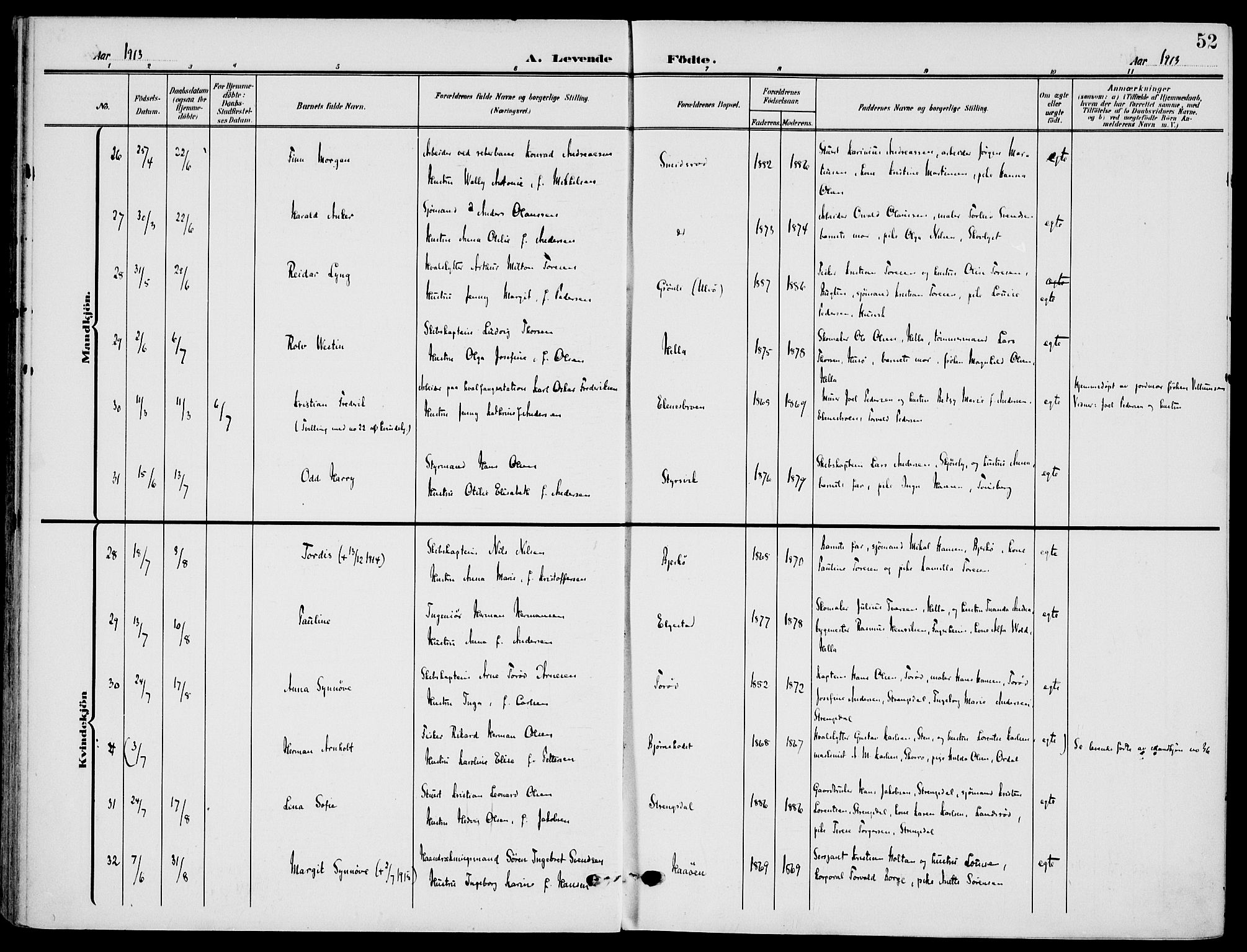 Nøtterøy kirkebøker, AV/SAKO-A-354/F/Fa/L0010: Parish register (official) no. I 10, 1908-1919, p. 52