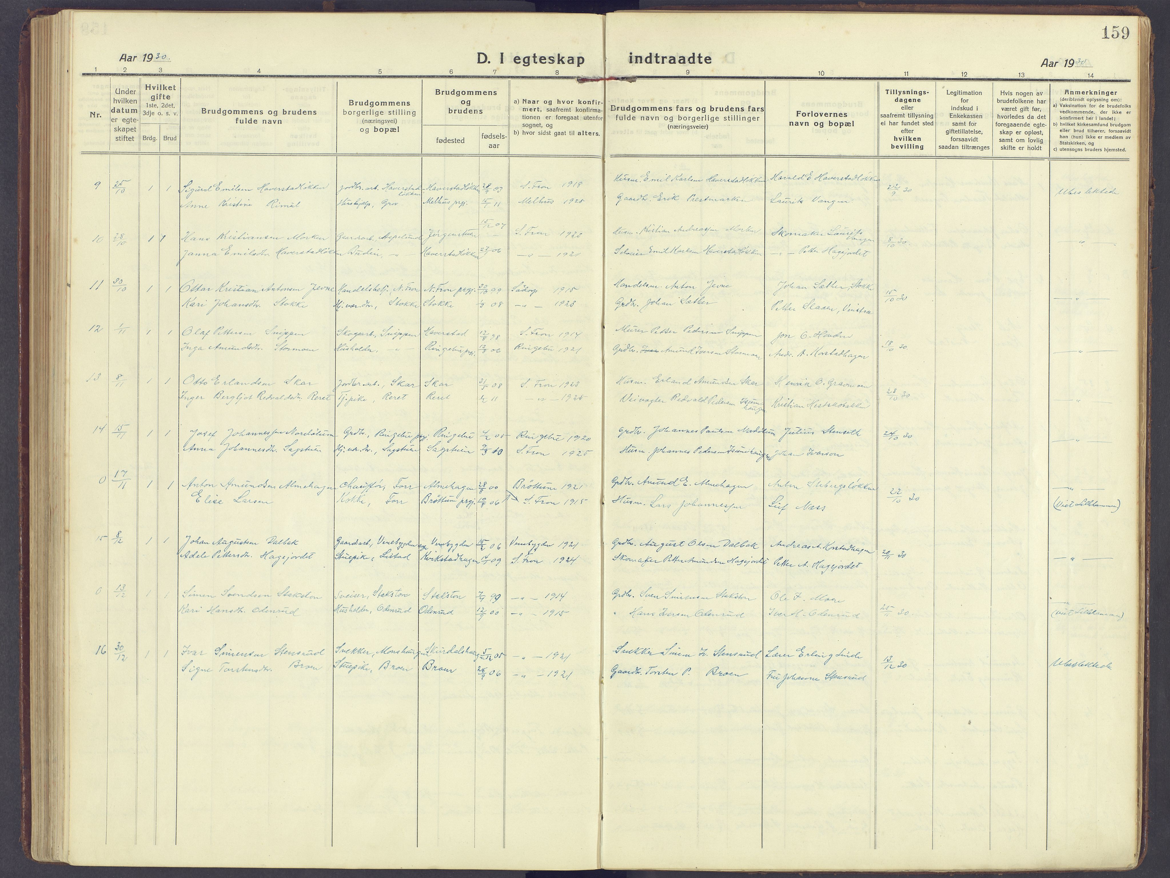 Sør-Fron prestekontor, SAH/PREST-010/H/Ha/Haa/L0005: Parish register (official) no. 5, 1920-1933, p. 159