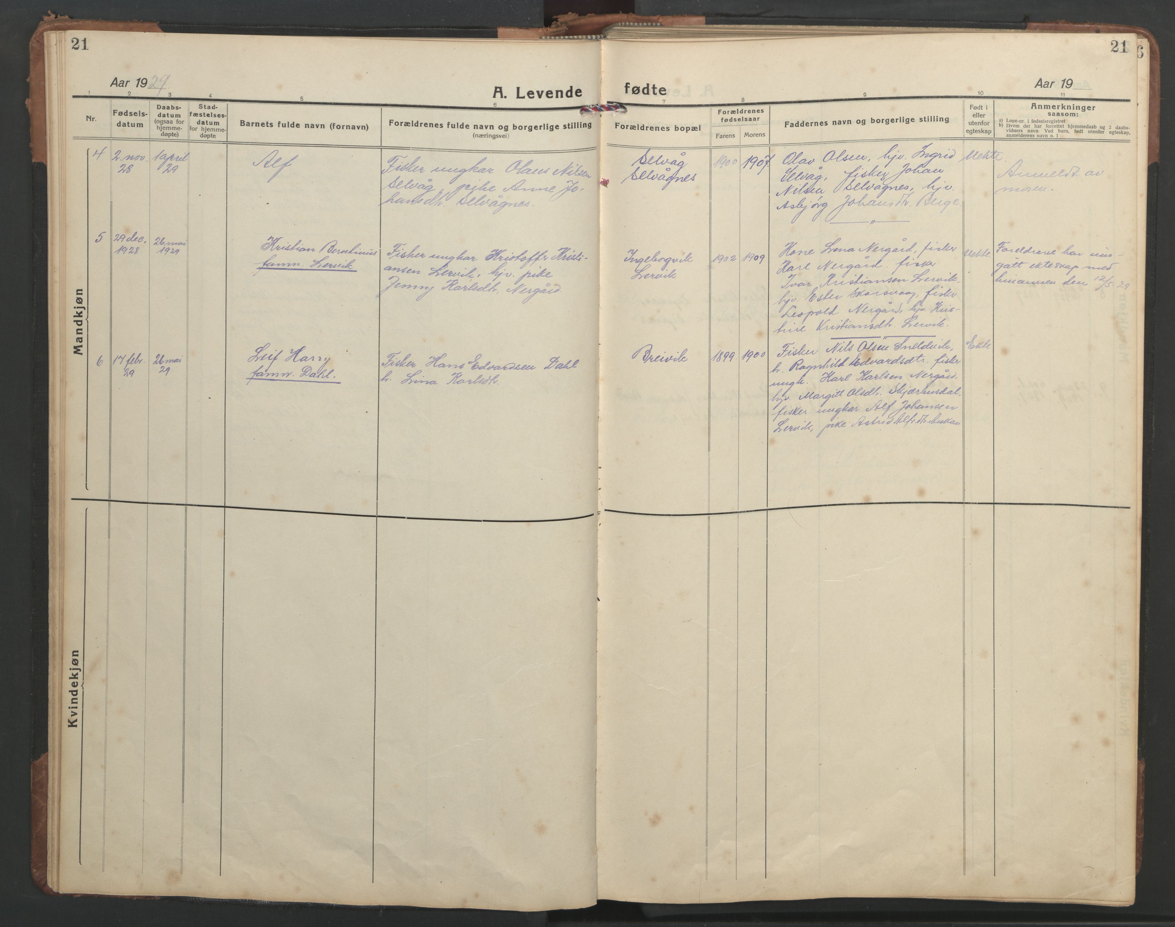 Ministerialprotokoller, klokkerbøker og fødselsregistre - Sør-Trøndelag, AV/SAT-A-1456/638/L0569: Parish register (copy) no. 638C01, 1923-1961, p. 21