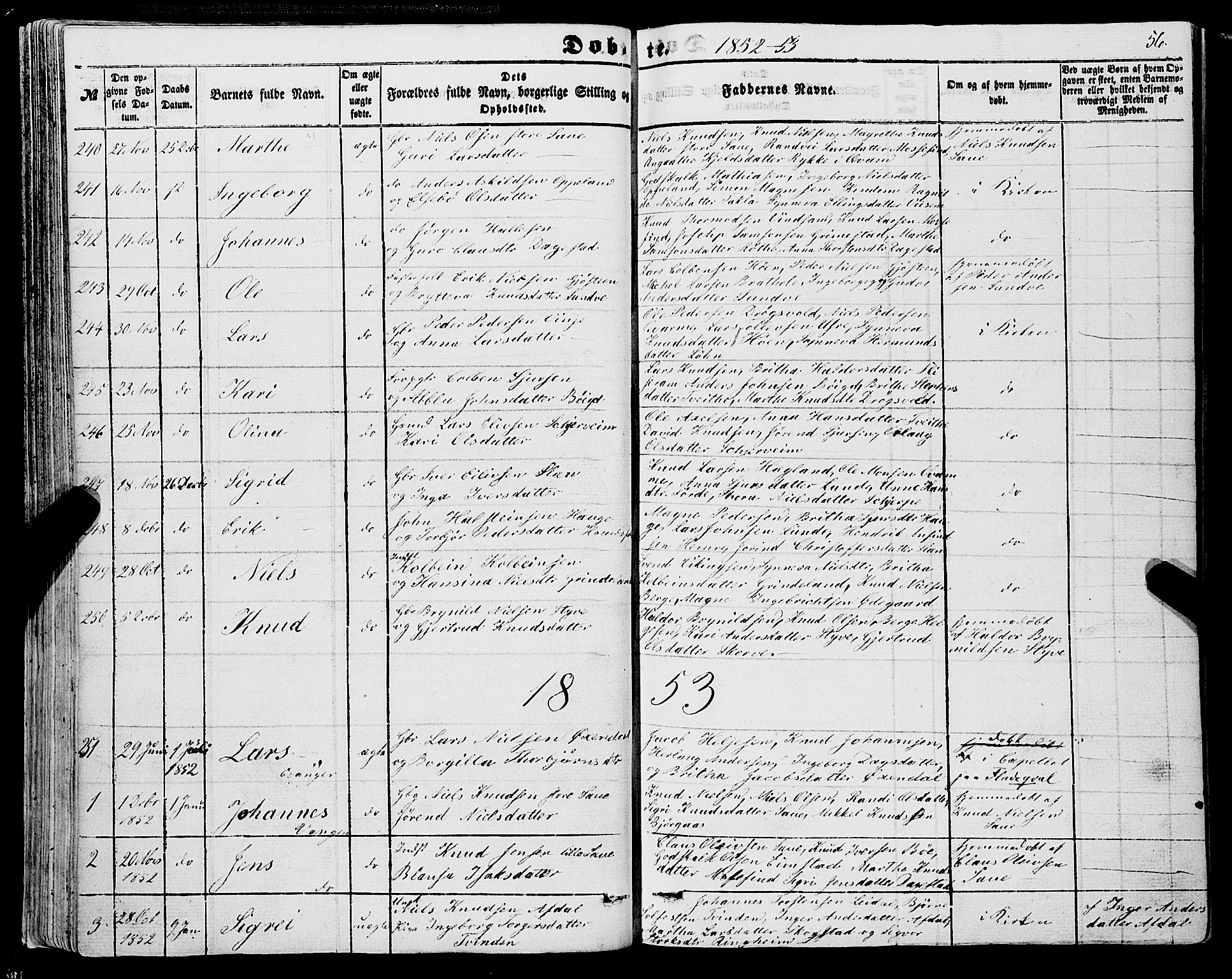 Voss sokneprestembete, SAB/A-79001/H/Haa: Parish register (official) no. A 16, 1849-1863, p. 56