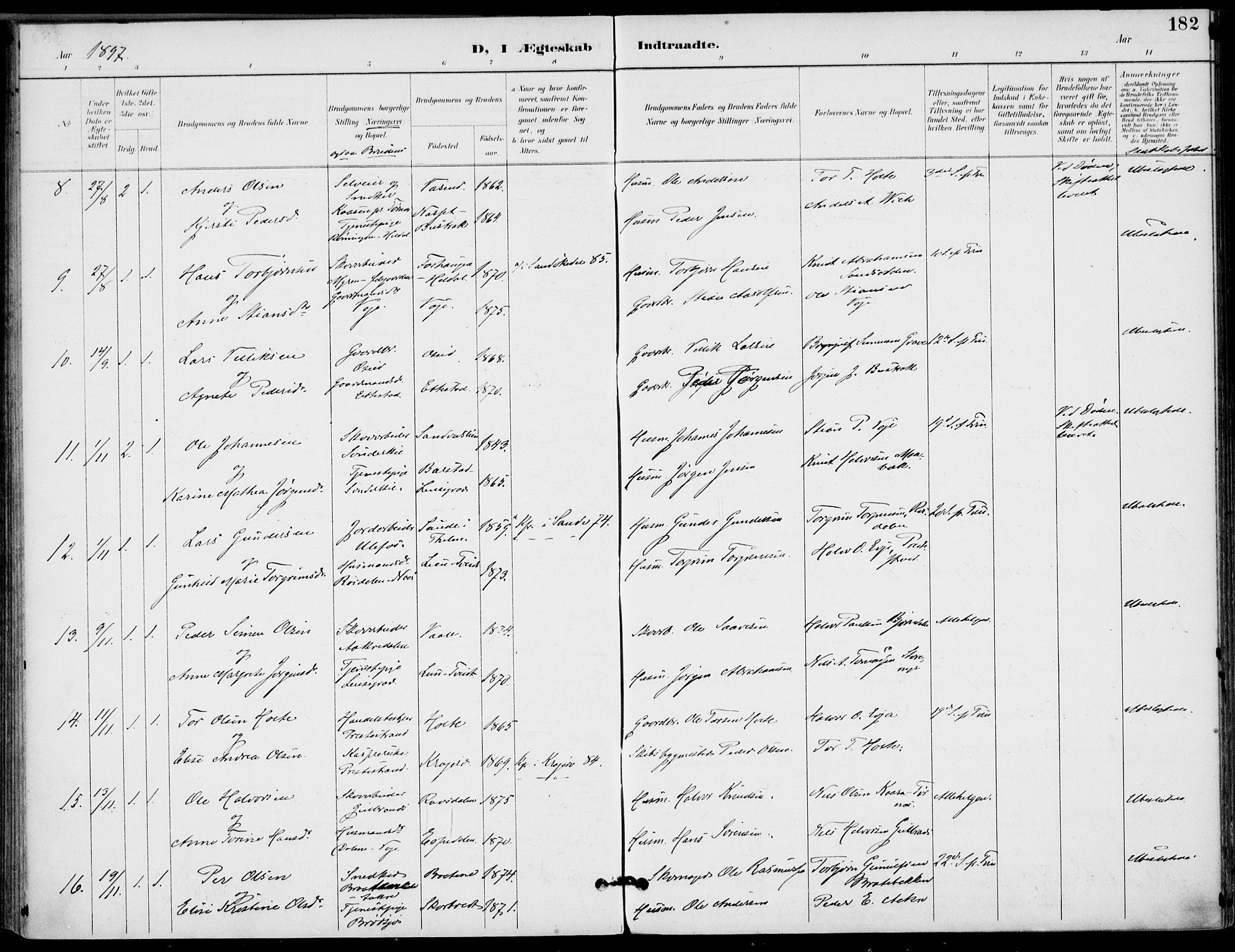 Drangedal kirkebøker, SAKO/A-258/F/Fa/L0012: Parish register (official) no. 12, 1895-1905, p. 182