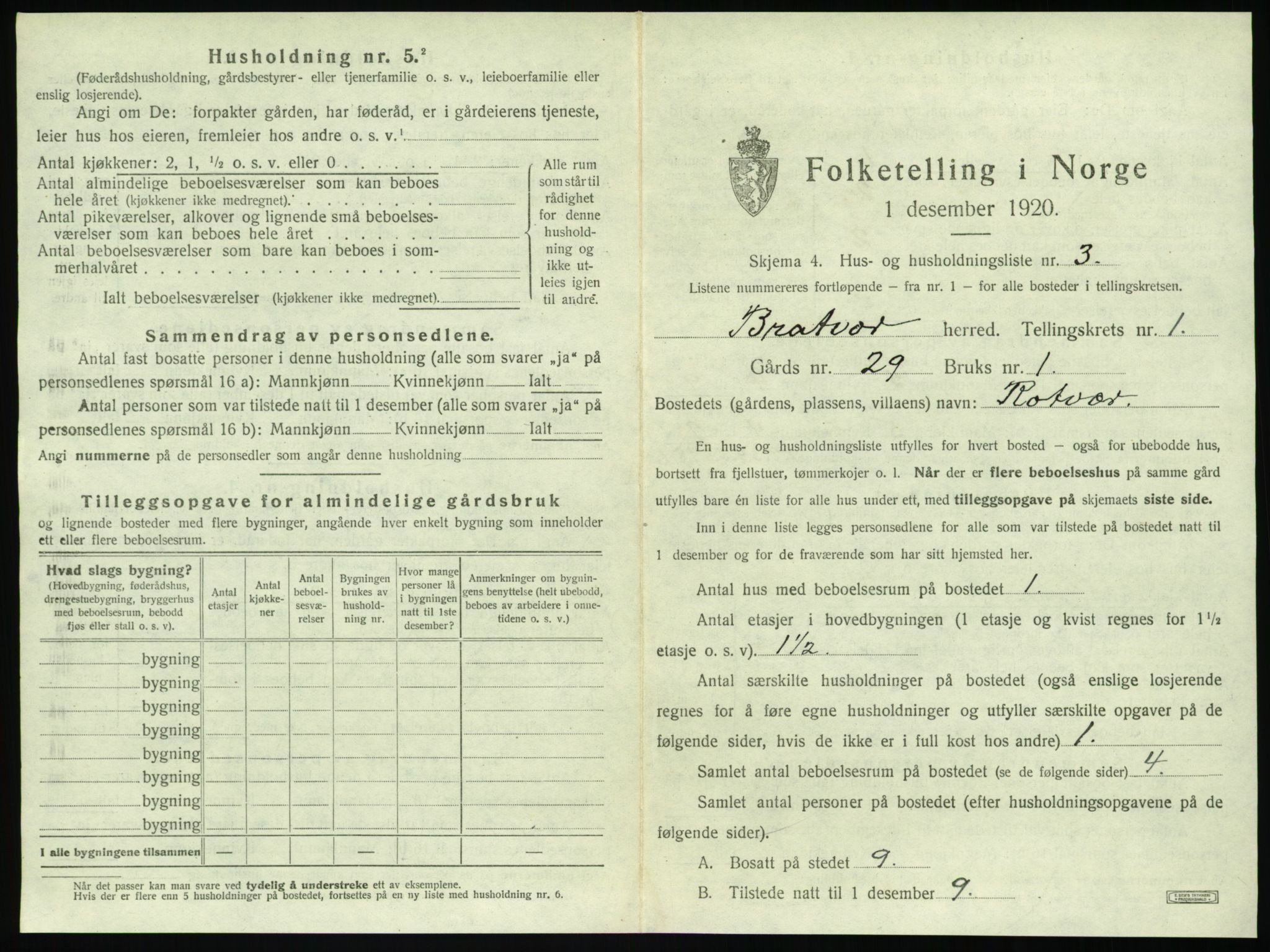 SAT, 1920 census for Brattvær, 1920, p. 34