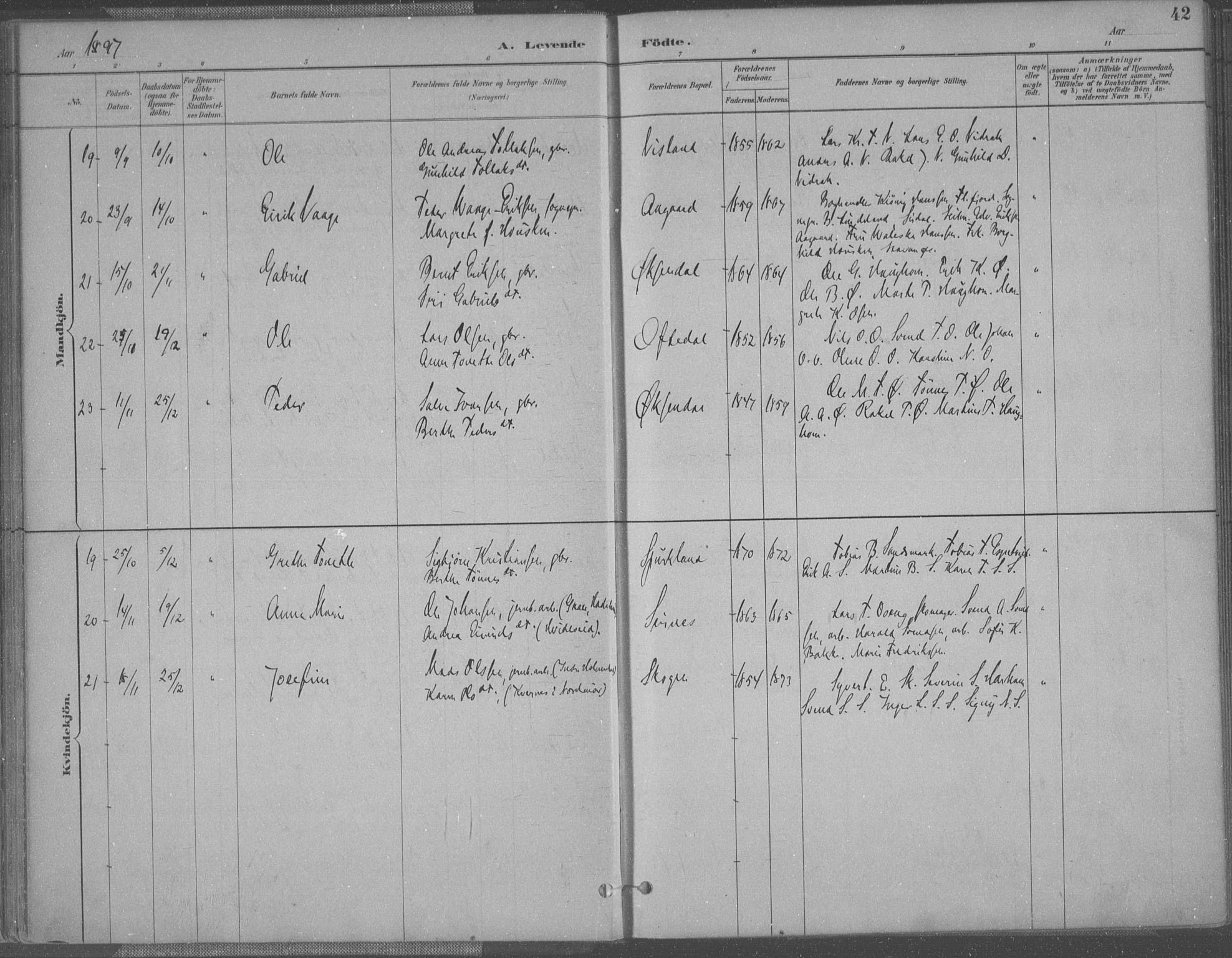 Bakke sokneprestkontor, AV/SAK-1111-0002/F/Fa/Faa/L0008: Parish register (official) no. A 8, 1887-1911, p. 42